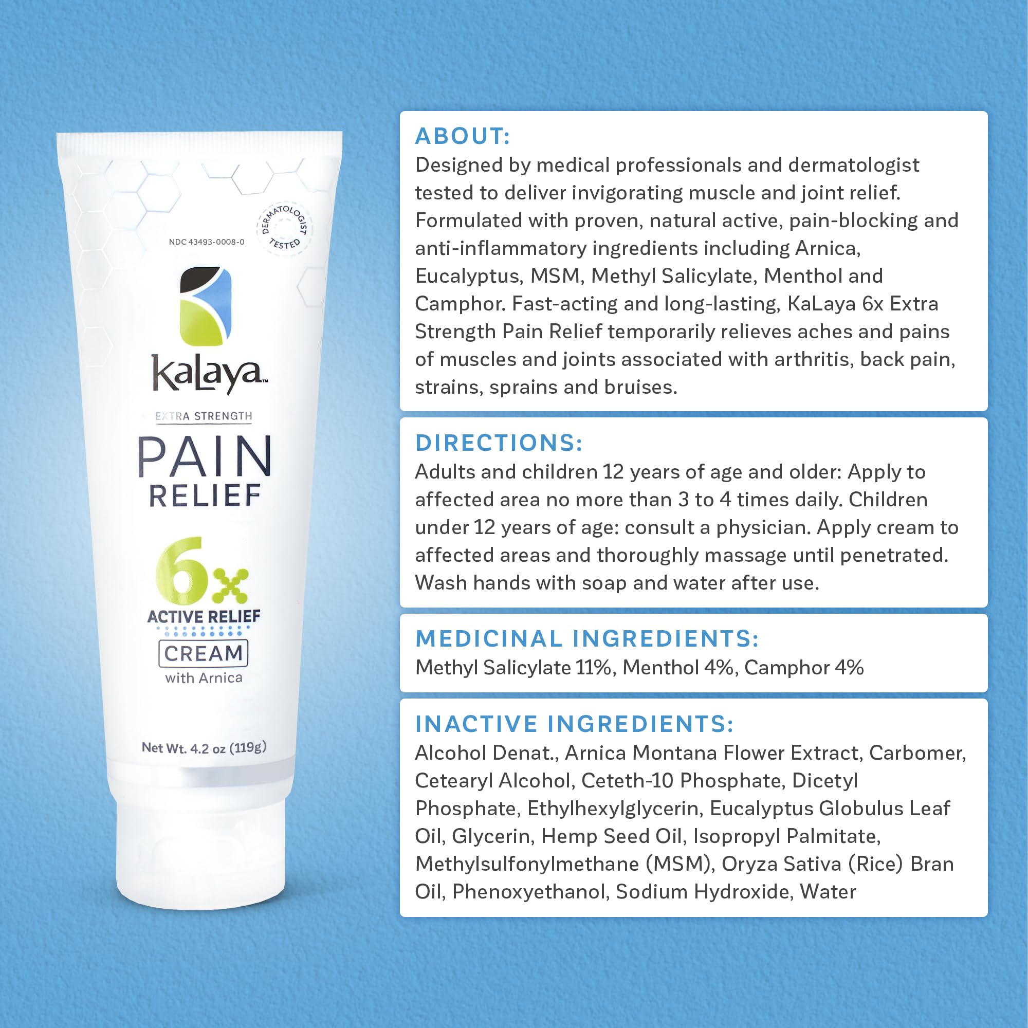 Kalaya Pain Relief Cream with Arnica for Muscles and Joints – 6 Natural Active Ingredients with Long Lasting and Fast Acting Relief in 3 Minutes - Dermatologist Tested to Soothe Tension - 4.2 oz Kalaya Naturals Au supplements