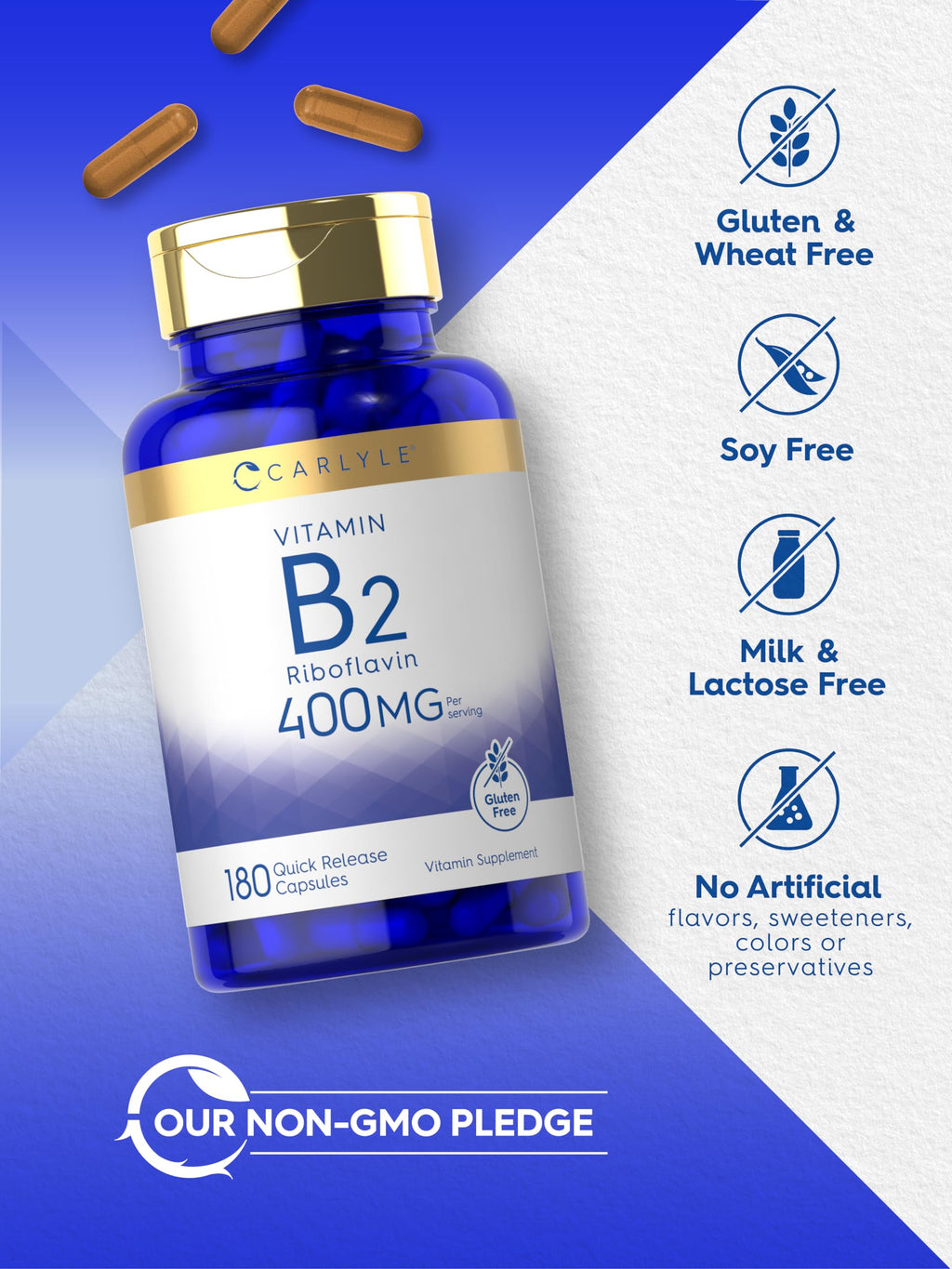 Carlyle Vitamin B-2 400mg | 180 Count | Non-GMO, Gluten Free Supplement | B2 Riboflavin