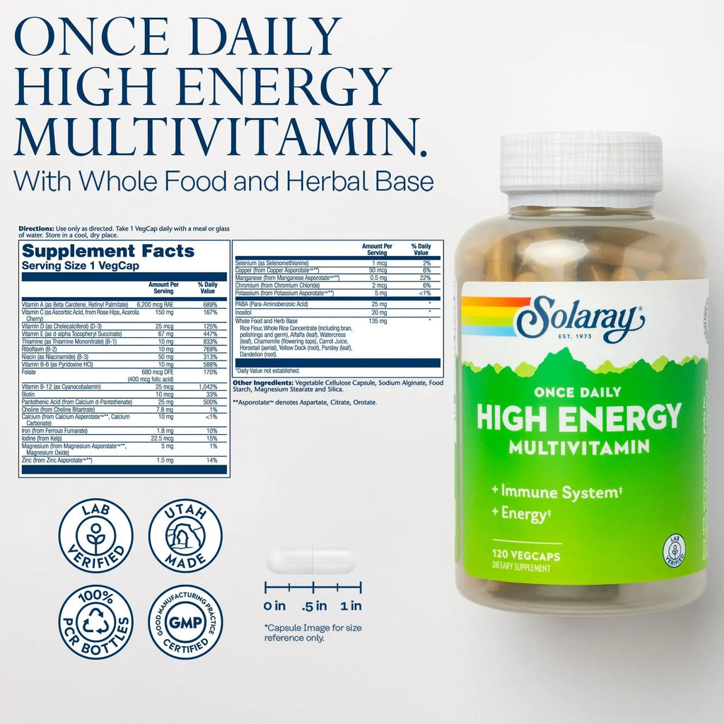 SOLARAY Once Daily High Energy Multivitamin for Women and Men - Energy Supplements - Immune Support w/Vitamin C, A, D and E, Vitamin B Complex SOLARAY Au supplements