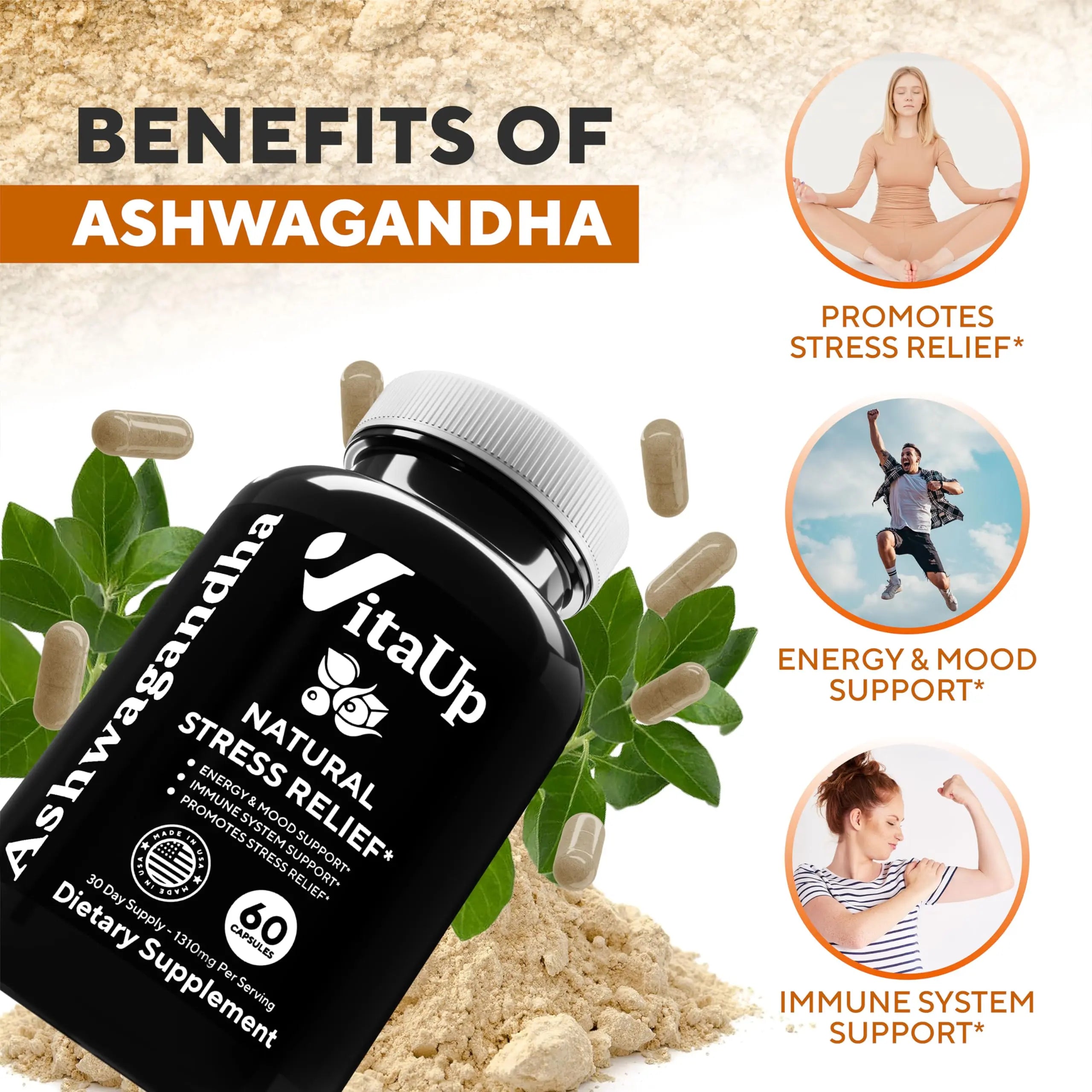 VitaUp Organic Ashwagandha Capsules 1310 mg - USA Made Ashwagandha Supplements VitaUp Au supplements