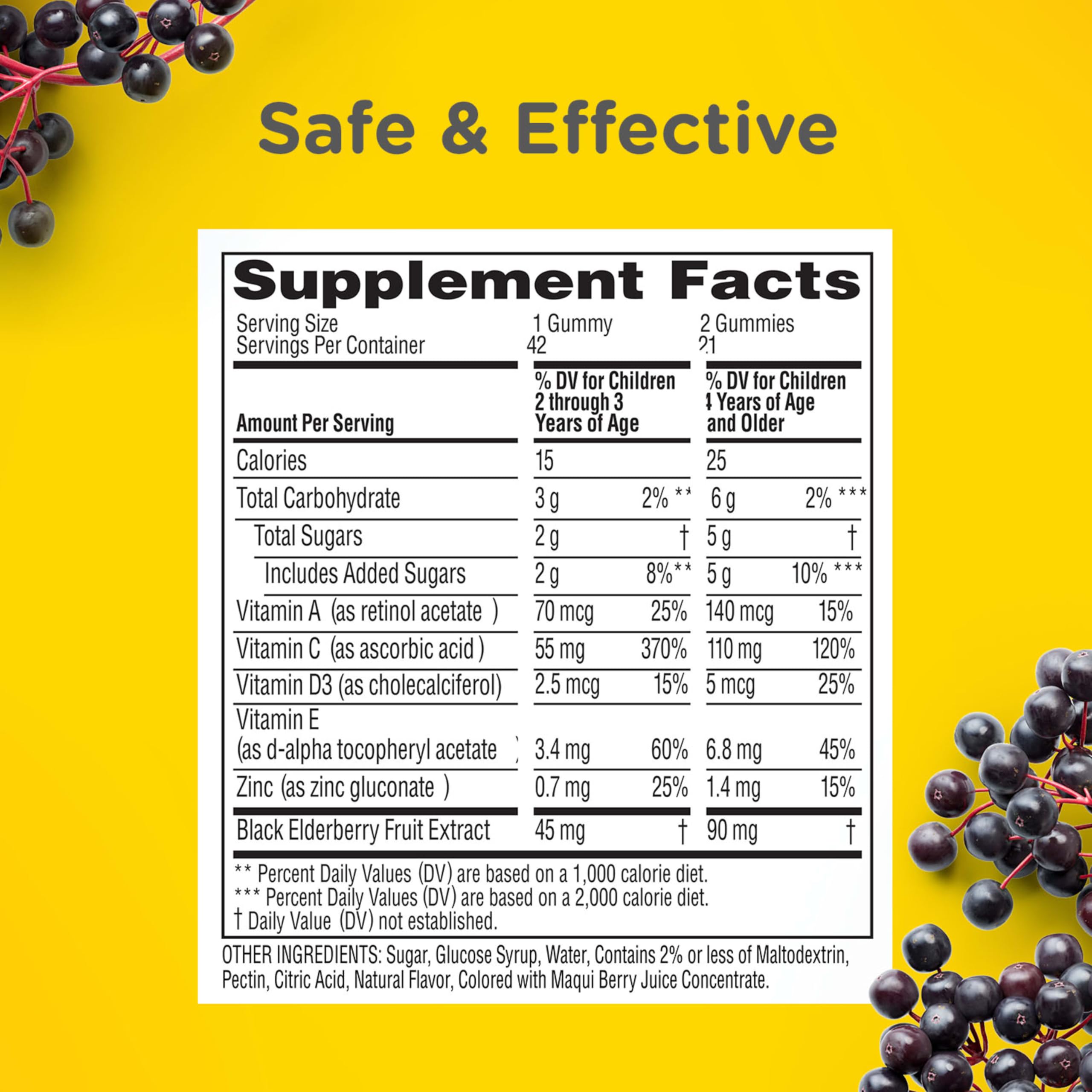 Zarbee’s Kids Elderberry Immune Support Supplement Gummies, Vitamins A C D3 E & Zinc, Elderberry Extract, Gluten & Gelatin Free