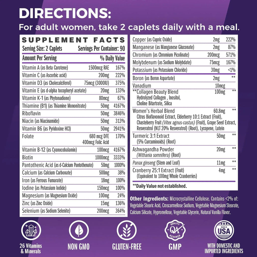 Vitamin World Ultra 360 Multivitamin for Women, Women's Multivitamin with Herbs & Collagen for Hair, Skin & Nails, Supplement with Iron, Vitamin A, B, C, D, E Vitamin World Au supplements