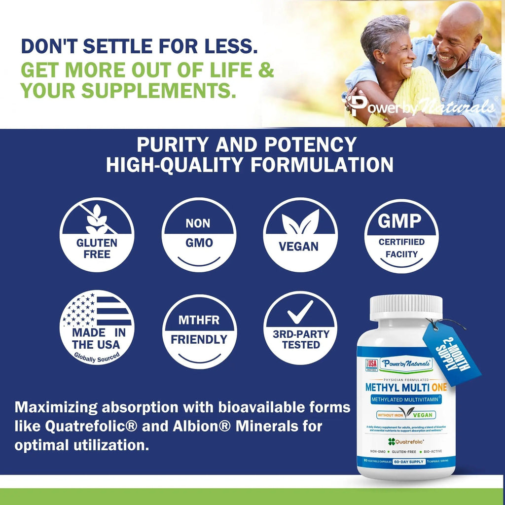 Power By Naturals Methyl Multi One - Iron-Free Methylated Multivitamin with Quatrefolic 5-MTHF, Active B12, P5P, CoQ10 & Zinc for MTHFR Support Power By Naturals Au supplements