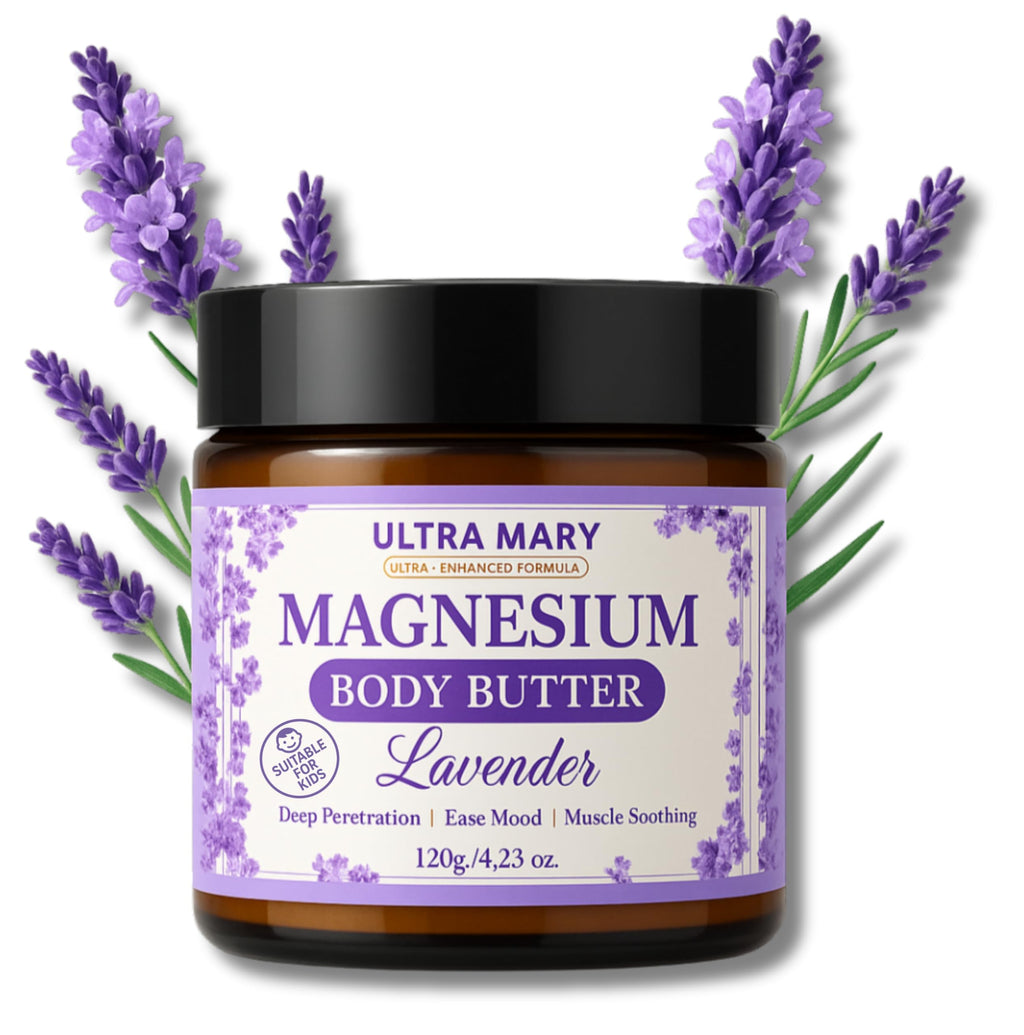 Nighttime Magnesium Cream for Pain, Nerve & Leg Cramps - Magnesium Body Butter for Sleep with Shea Butter, Jojoba Oil, Coconut Extract & Dandelion - Lavender Magnesium Lotion for Kids - 4.23oz ULTRA MARY Au supplements