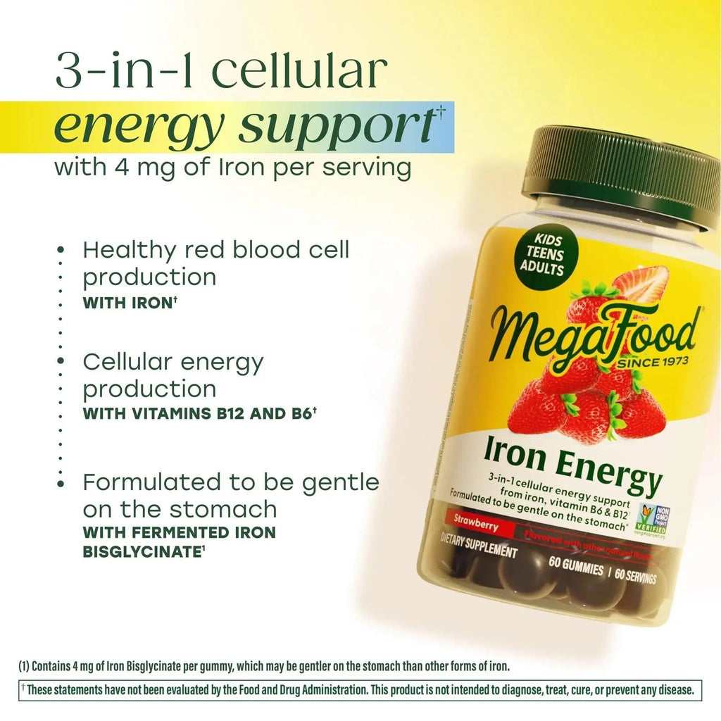 Megafood Iron Energy Gummies, Iron Supplement for Women, Men, Teens & Kids with Vitamin B12 & B6, Vitamins MegaFood Au supplements