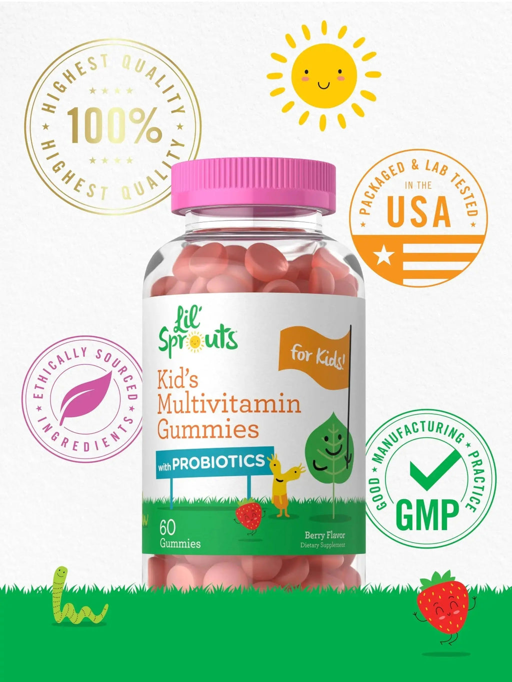 Carlyle Kids Multivitamin Gummies with Probiotics | 60 Chewables | Berry Flavor | Vegetarian, Non-GMO, Gluten Free Children's Supplement | by Lil' Sprouts | Carlyle Au supplements