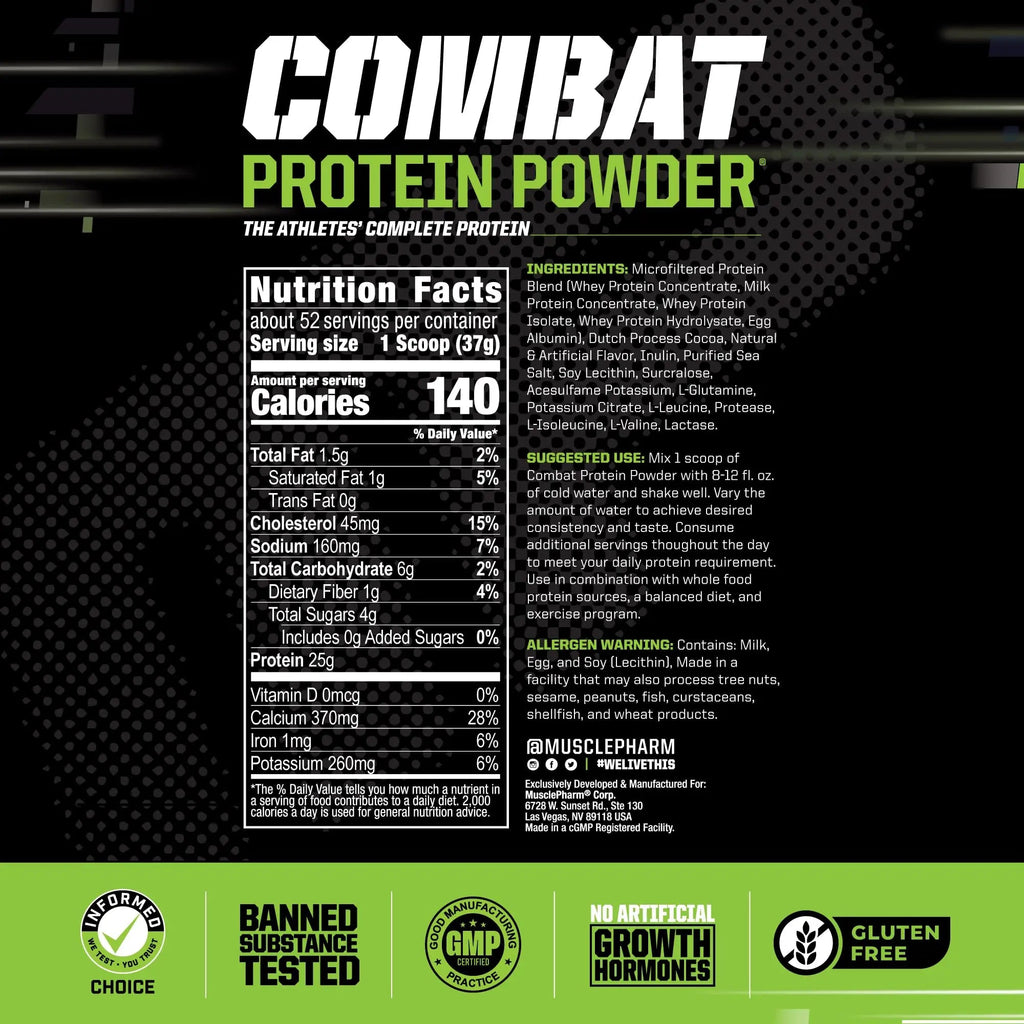 MusclePharm Combat Protein Powder, Chocolate Milk - 4 lb - Gluten Free - 52 Servings Muscle Pharm Au supplements