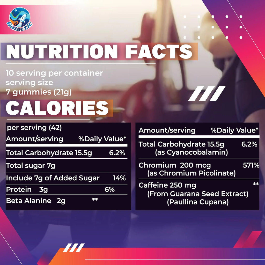 Galactic Pre-Workout Gummies, All Natural, 250mg Caffeine, Beta-Alanine, L-Citrulline Galactic Au supplements