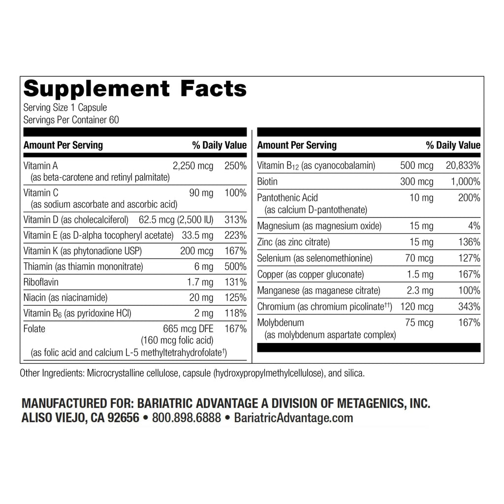 Bariatric Advantage High ADEK Multi - for Bariatric Surgery Patients - Multivitamin with Vitamins A, D, E, K & Trace Minerals Bariatric Advantage Au supplements