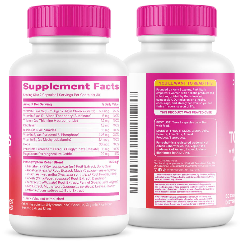 Pink Stork PMS Supplement for Women - Vitex, Ashwagandha, Maca Root & 10 Vitamins & Minerals to Support Hormone Balance, Mood, Bloating, Period Regularity - 60 Capsules Pink Stork Au supplements