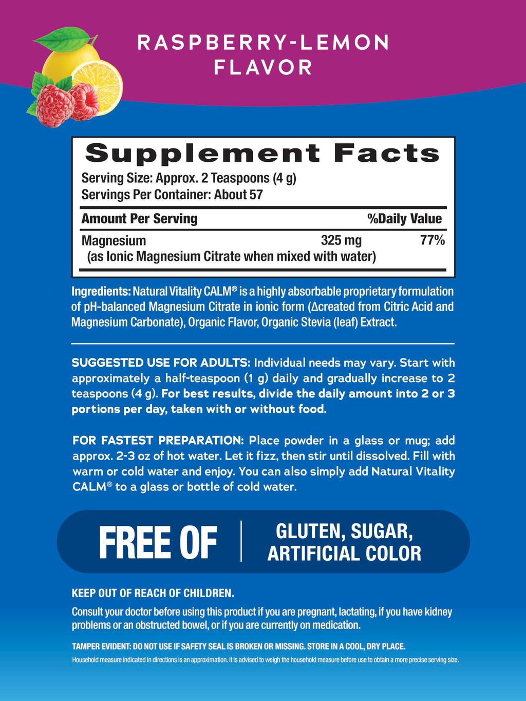 Natural Vitality Calm Powder Rasp Lemon, 8 oz Natural Vitality Au supplements