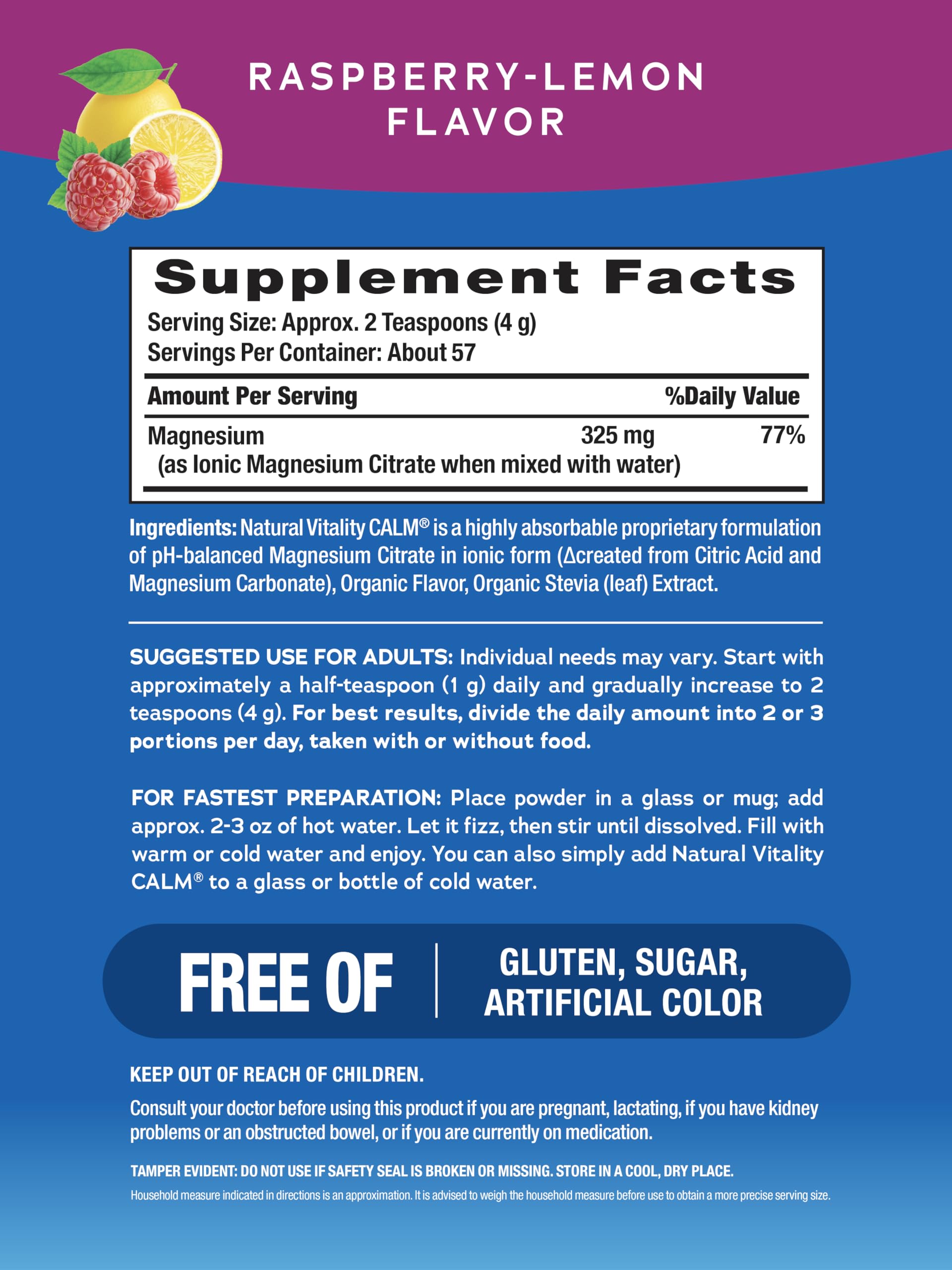 Natural Vitality Calm Powder Rasp Lemon, 8 oz Natural Vitality Au supplements
