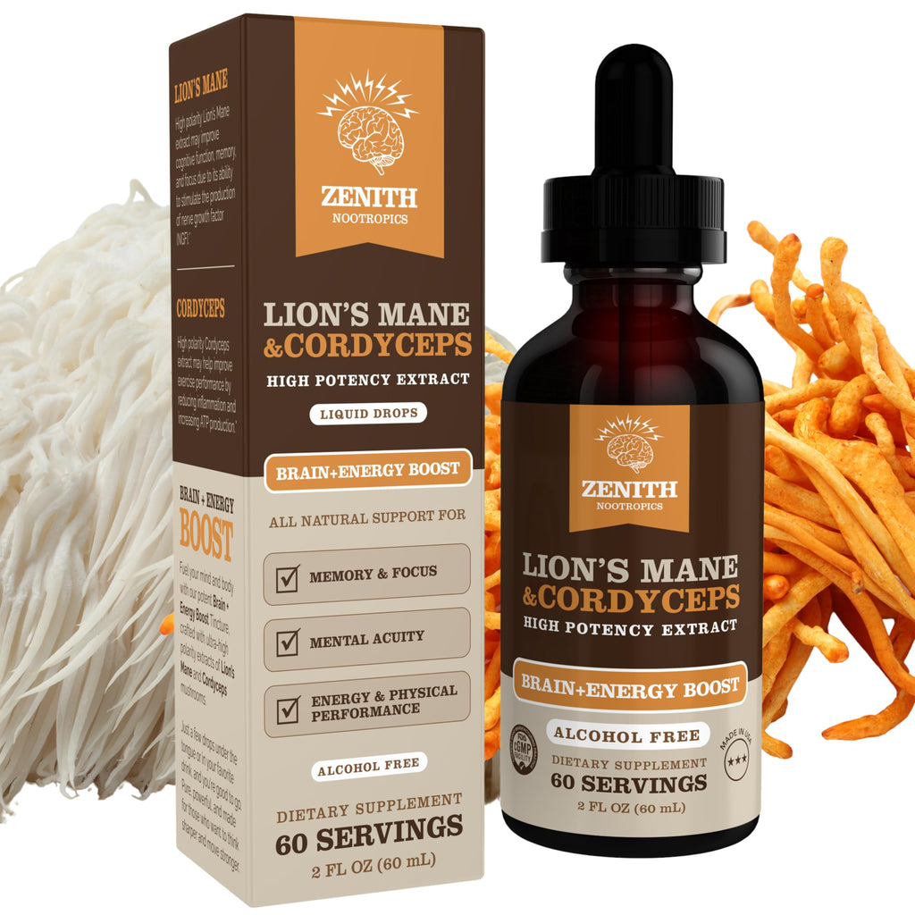 Zenith Nootropics Lion’s Mane & Cordyceps Supplement – Brain & Energy Support – Focus, Memory, Clarity, Immunity – Vegan, Alcohol-Free Tincture – Up-to 2-Month Supply, 2 fl oz Zenith Nootropics Au supplements