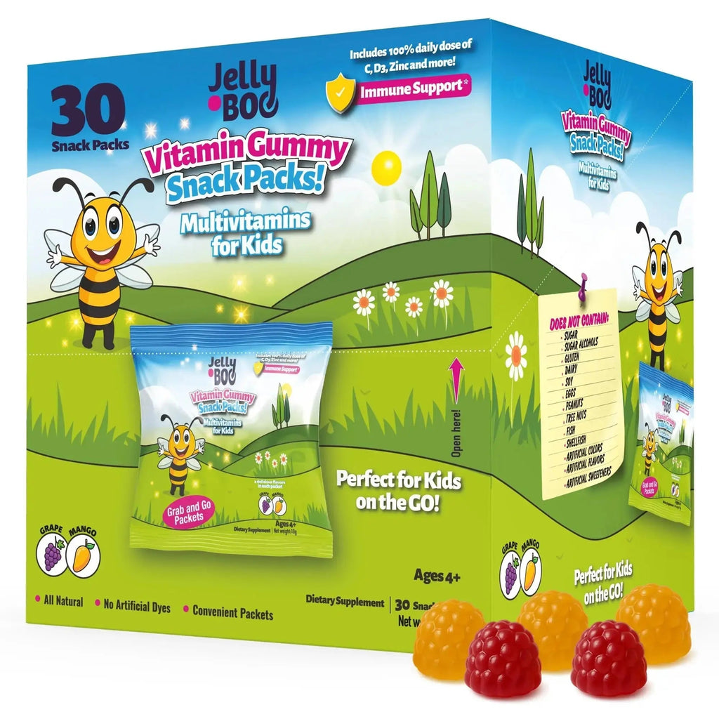 Kids Daily Multivitamin - Healthy Snacks For Kids – No Sugar, No Dyes, Monk Fruit Sweetened, Vegan, Gluten-Free- 100% Daily Value of Vitamins C, D3, Zinc Jelly.Boo Au supplements