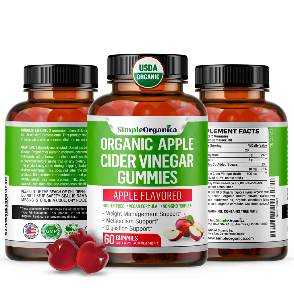 USDA Organic Apple Cider Vinegar Gummies with The Mother. AVC Keto Gummy Vitamins Simple Organica Au supplements