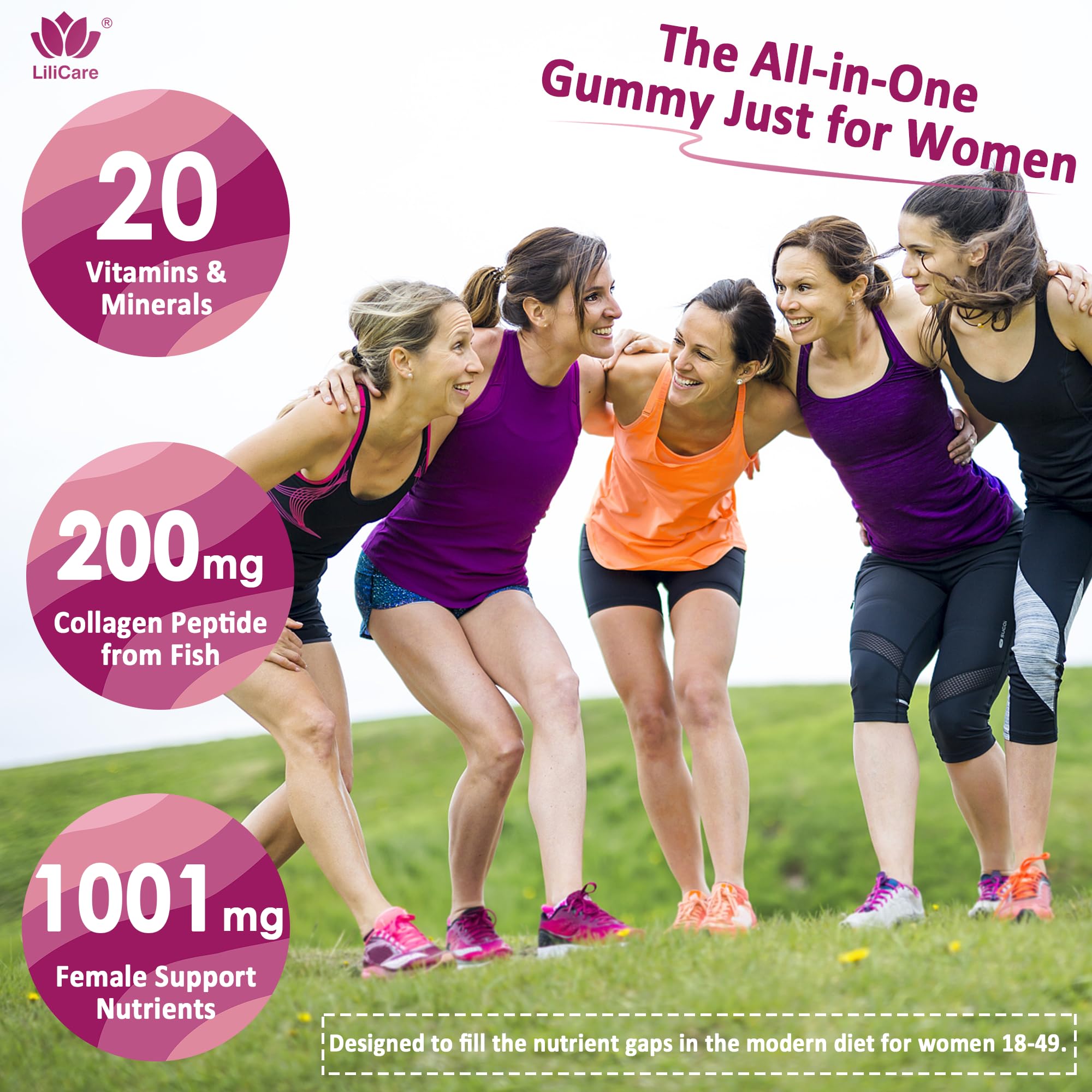 Womens Multivitamin Gummy, Methylated Multivitamin for Women, Biotin, Methylfolate, Iron, Collagen, Vitamins A C D, B Complex, Antioxidants for Women's Daily Support,