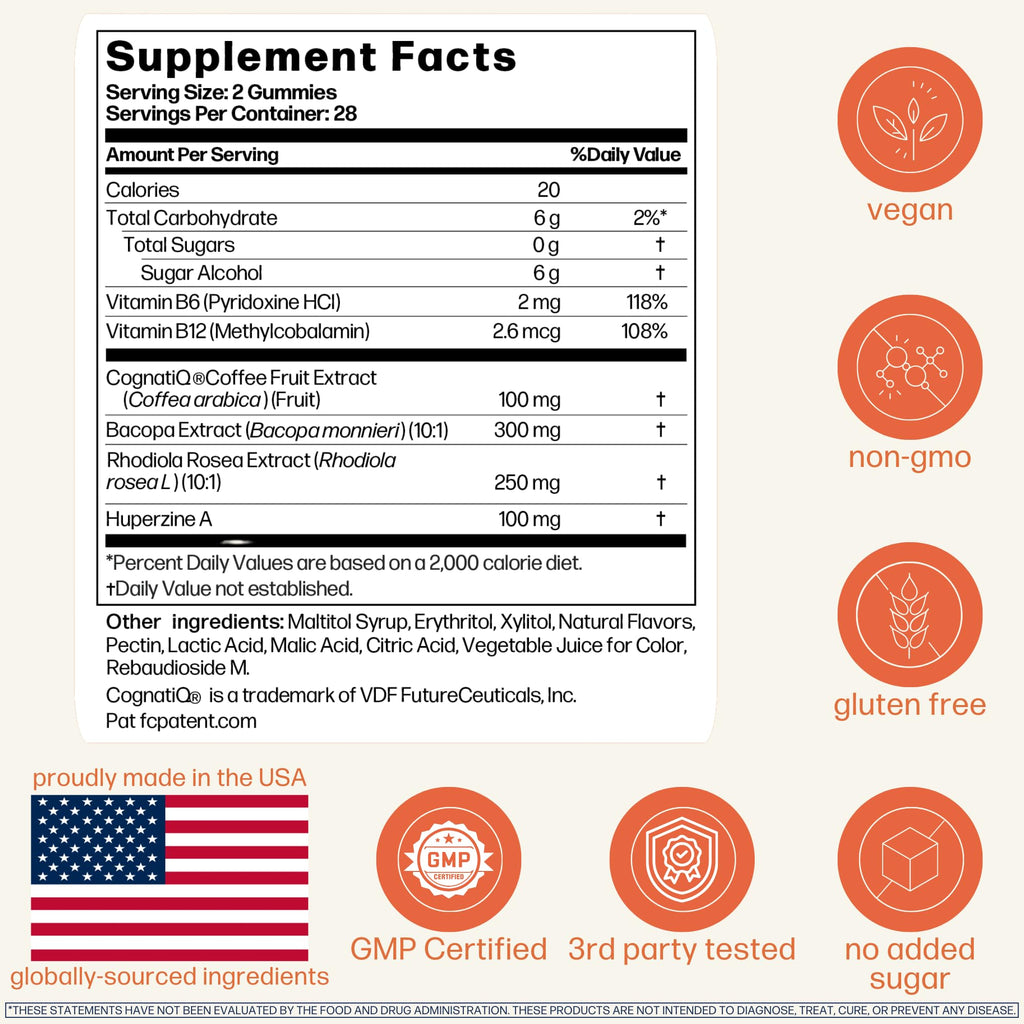 Avantera Elevate Gummies Premium Nootropic Supplement - Beat Brain Fog - Best Focus Supplements for Memory & Focus Support - Energy Without Crash - 60 Gummies for Women & Men Avantera Au supplements