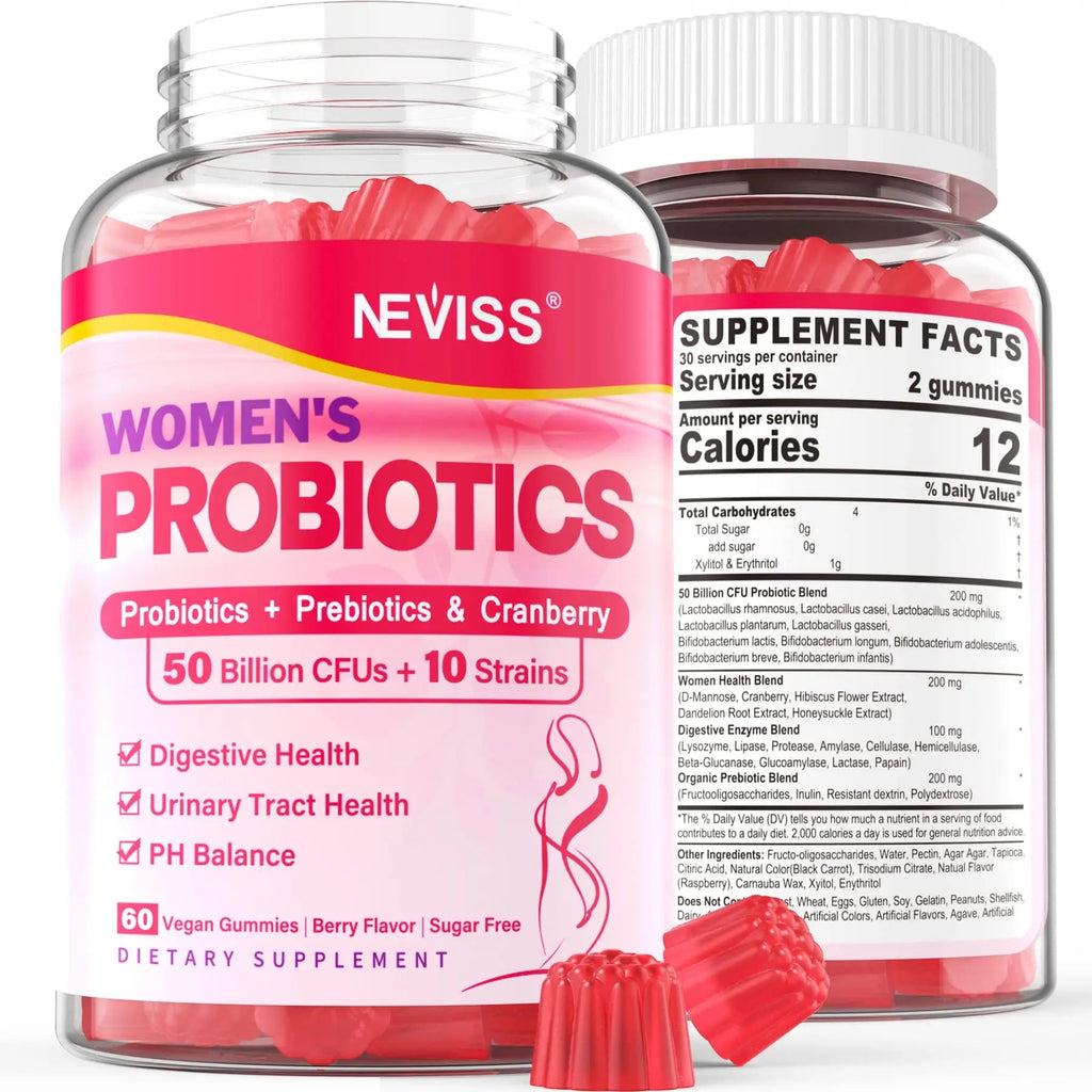 Probiotics for Women Gummies, Sugar Free Vaginal Probiotics 50 Billion CFU 10 Strains w/ Cranberry NEVISS Au supplements