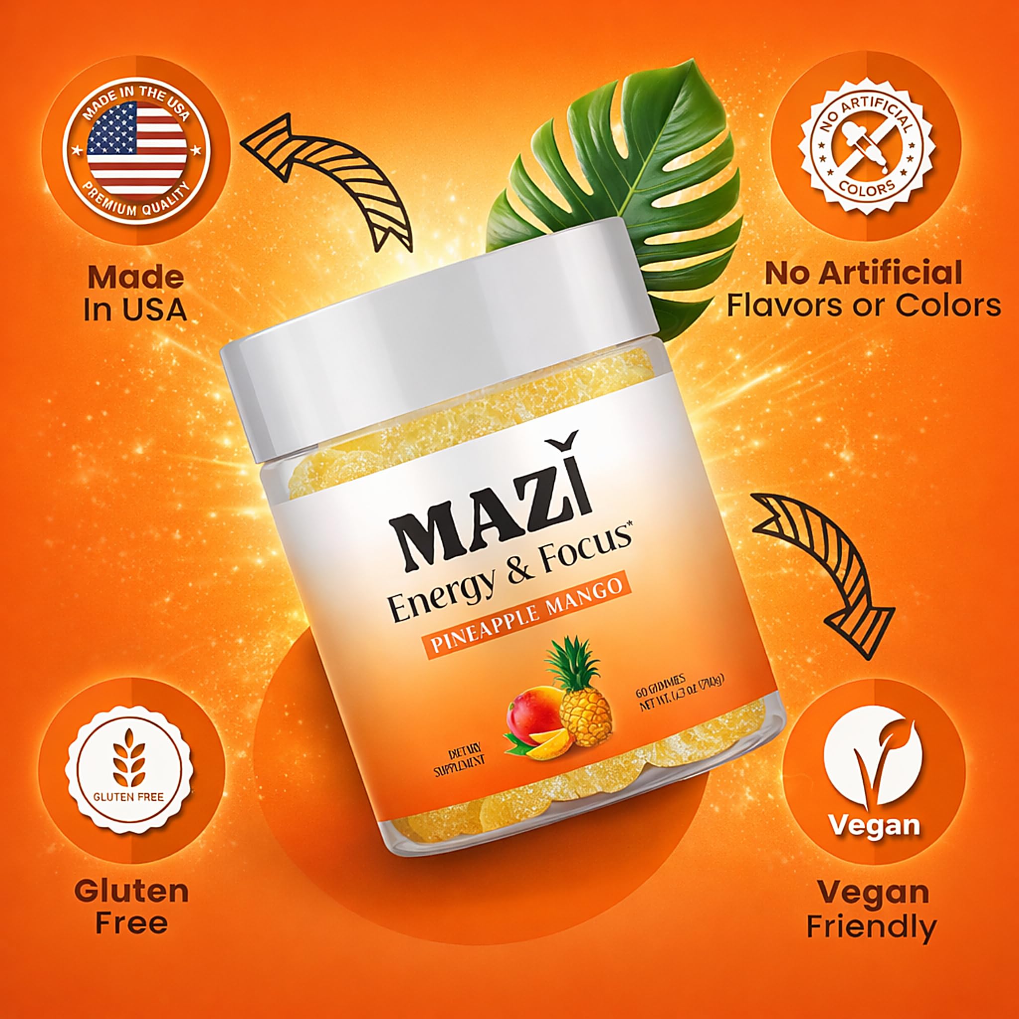 Energy & Focus Gummies | 100mg Natural Caffeine + L-Theanine + Vitamin B6 & B12 + CoQ10 | Nootropic Cognitive Brain Performance Supplement | No Crash or Jitters MAZI Au supplements
