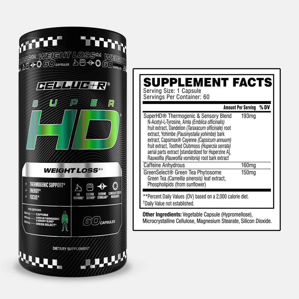 Cellucor SuperHD Thermogenic Fat Burner Weight Loss Supplement, Appetite Suppressant, & Energy Booster Capsimax, Green Tea Extract, 160mg Caffeine