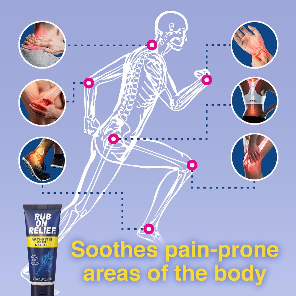 RUB ON RELIEF Arthritis Pain Relief Cream – 10-in-1 Non-Greasy Joints Pain Cream for Knees, Back, Neck, Hands, & Muscle Aches with Menthol, Camphor, Arnica, MSM & Turmeric Up to 8 Hours, 3oz (3 Pack) RUB ON RELIEF Au supplements