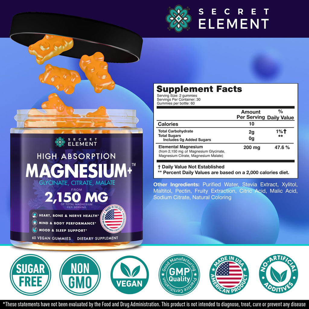 Magnesium Glycinate 2150MG, High Absorption Magnesium Glycinate, Citrate, Malate, Sugar-Free,Vegan, Inspired by Wellness Traditions Like Arjuna