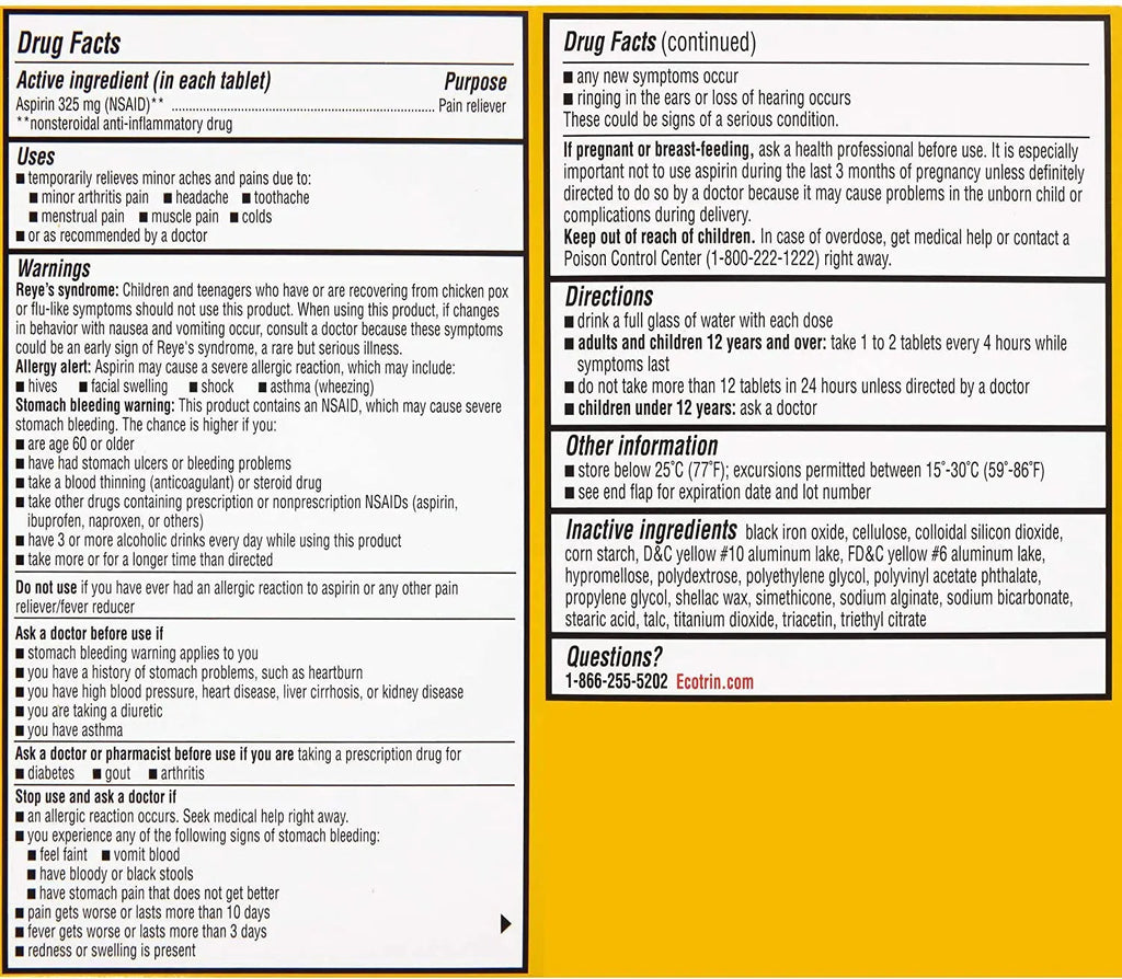 Ecotrin Regular Strength Safety Coated Aspirin | Arthritis Pain | 300 Tablets (2 Pack) Ecotrin Au supplements