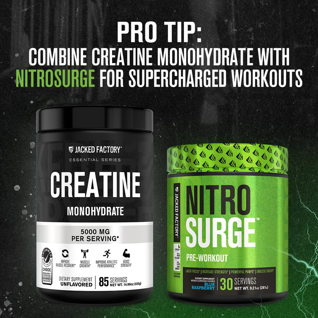 Jacked Factory Creatine Monohydrate Powder 425g - 5g Daily Creatine Supplement for Men and Women, Vegan-Friendly