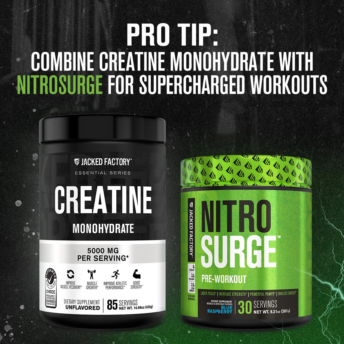 Jacked Factory Creatine Monohydrate Powder 425g - 5g Daily Creatine Supplement for Men and Women, Vegan-Friendly