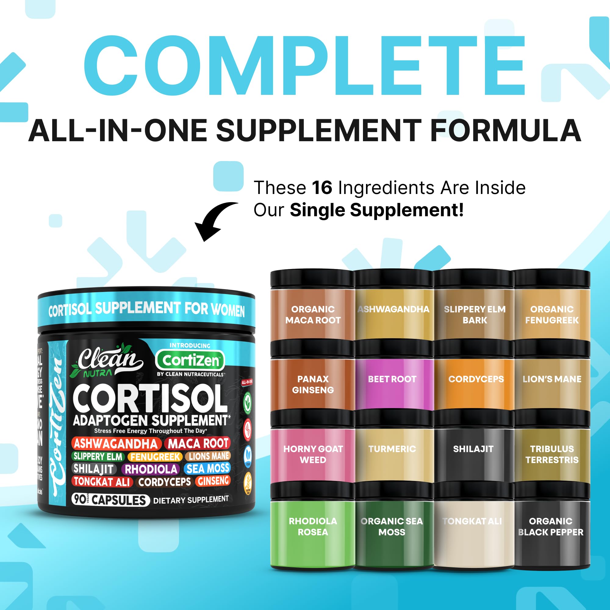 Clean Nutra Cortisol Supplements For Women | Maca Root Ashwagandha Cortisol Detox Manager Reducer + Slippery Elm Fenugreek Lions Mane Shilajit Rhodiola Sea Moss Tongkat Ali Cordyceps Ginseng Beet Root Clean Nutraceuticals Au supplements