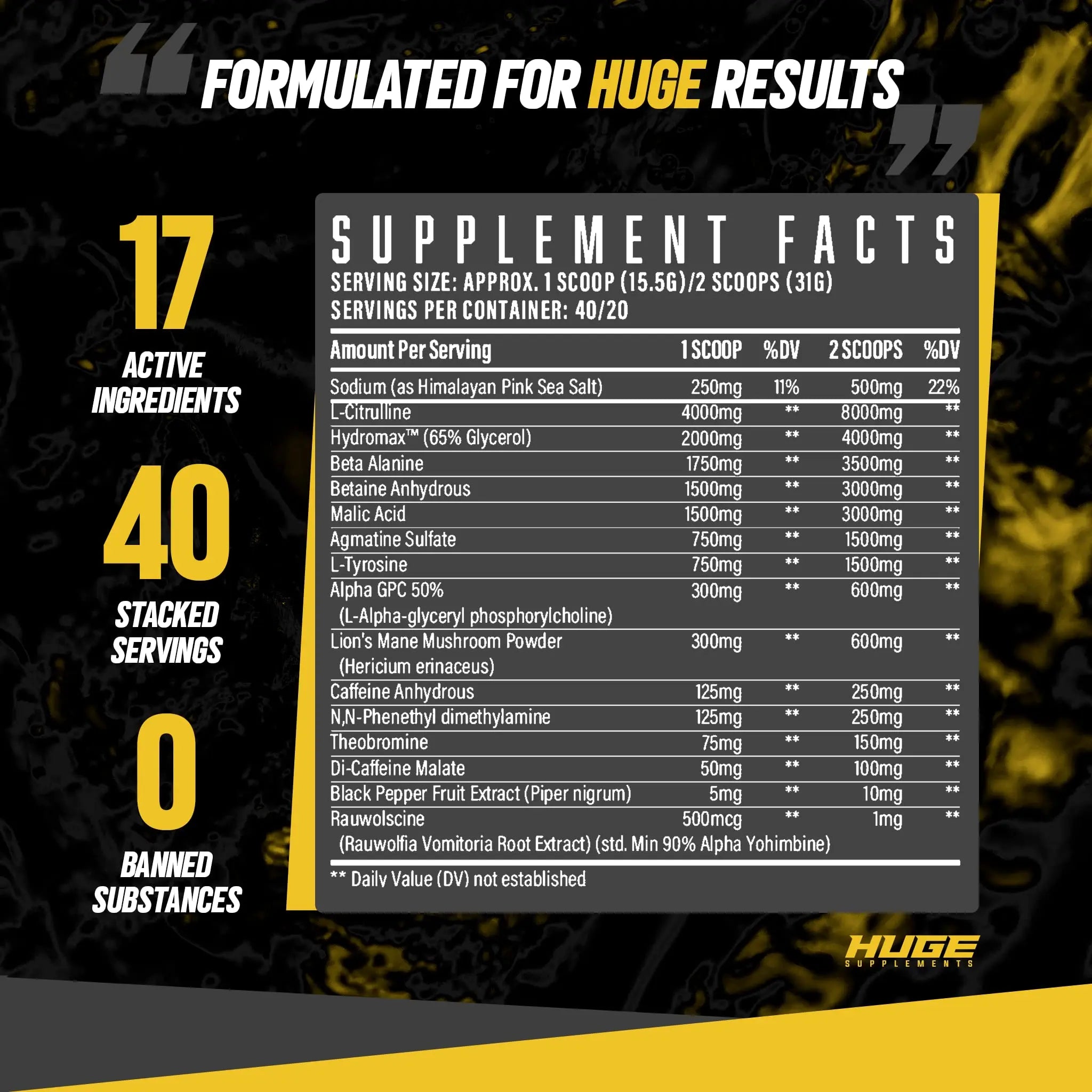 Huge Supplements Wrecked Pre-Workout, 30G+ Ingredients Per Serving to Boost Energy Huge Supplements Au supplements