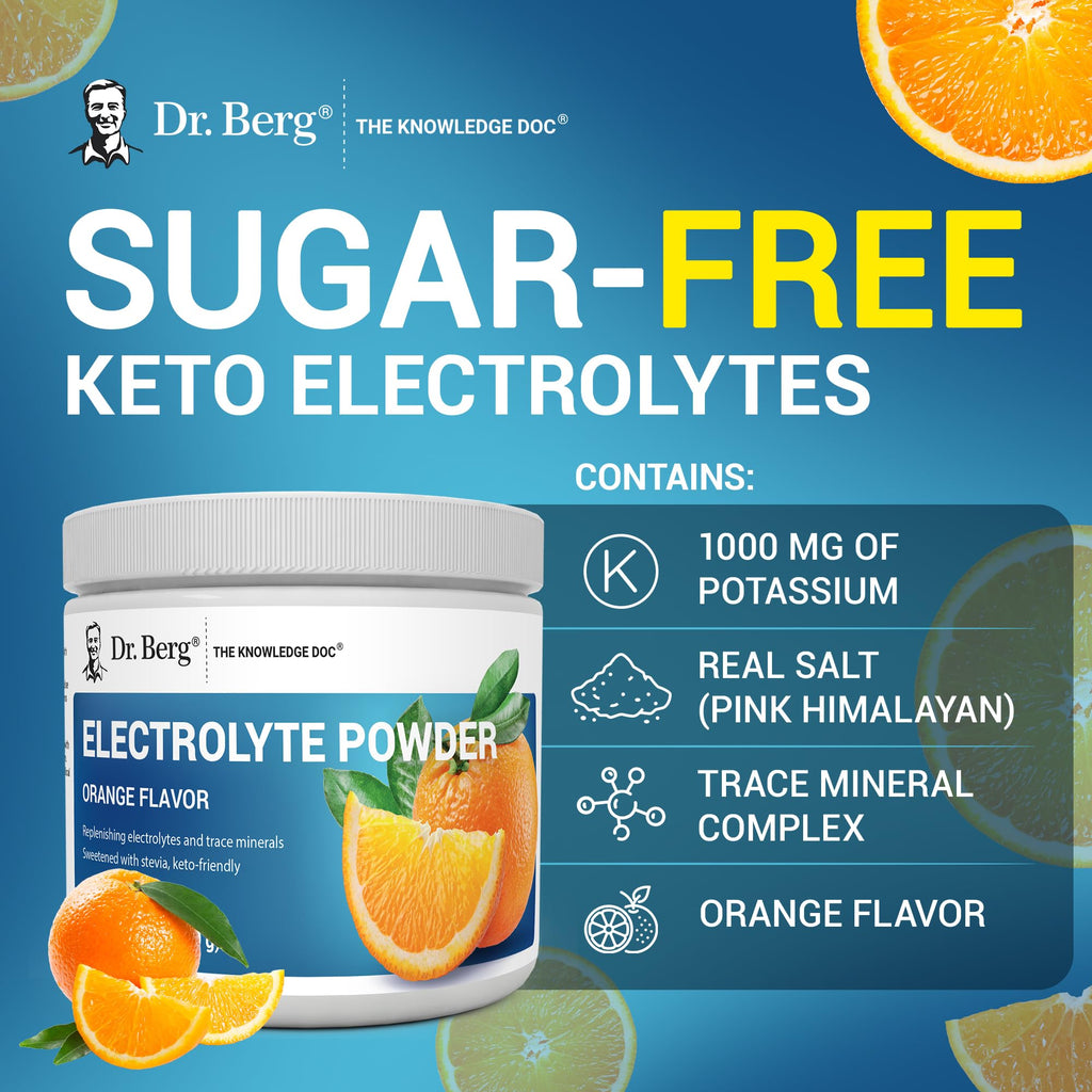 Dr. Berg Zero Sugar Hydration Keto Electrolyte Powder - Enhanced w/ 1000 mg of Potassium & Real Pink Himalayan Salt (NOT Table Salt) - Orange Flavor Hydration Drink Mix Supplement - 50 Servings