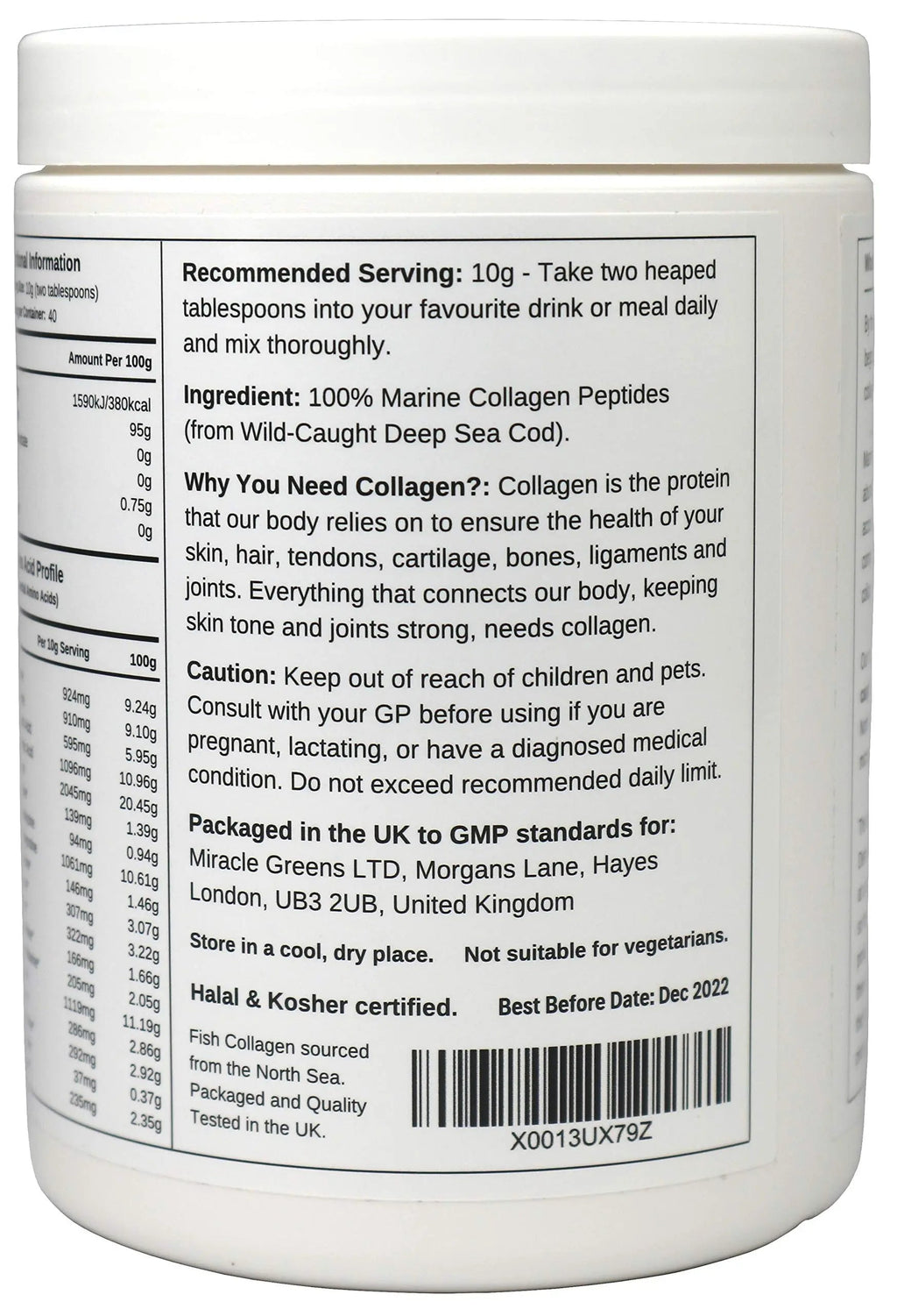 Marine Collagen Peptides (400g) | Hydrolysed from Wild Caught North SEA Cod Miracle Greens Au supplements