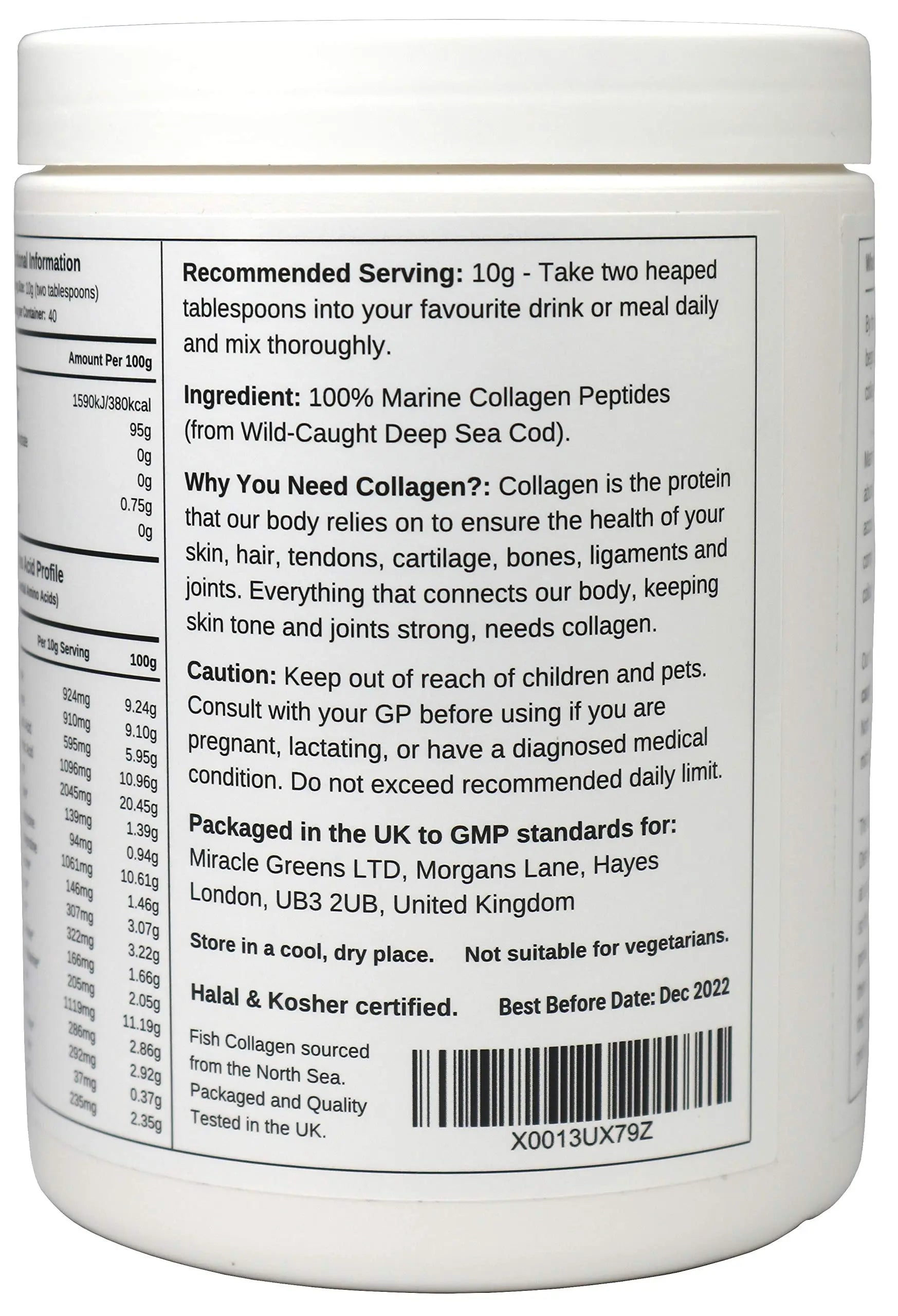 Marine Collagen Peptides (400g) | Hydrolysed from Wild Caught North SEA Cod Miracle Greens Au supplements