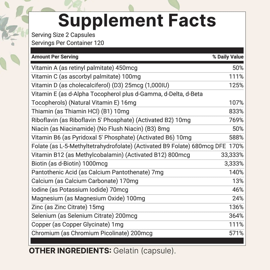 Micro Ingredients Pure Methylated Multivitamin, 240 Capsules | 19-in-1 Formula with Vitamins C, D, B12, Folate, Magnesium, Zinc & More | Micro Ingredients Au supplements