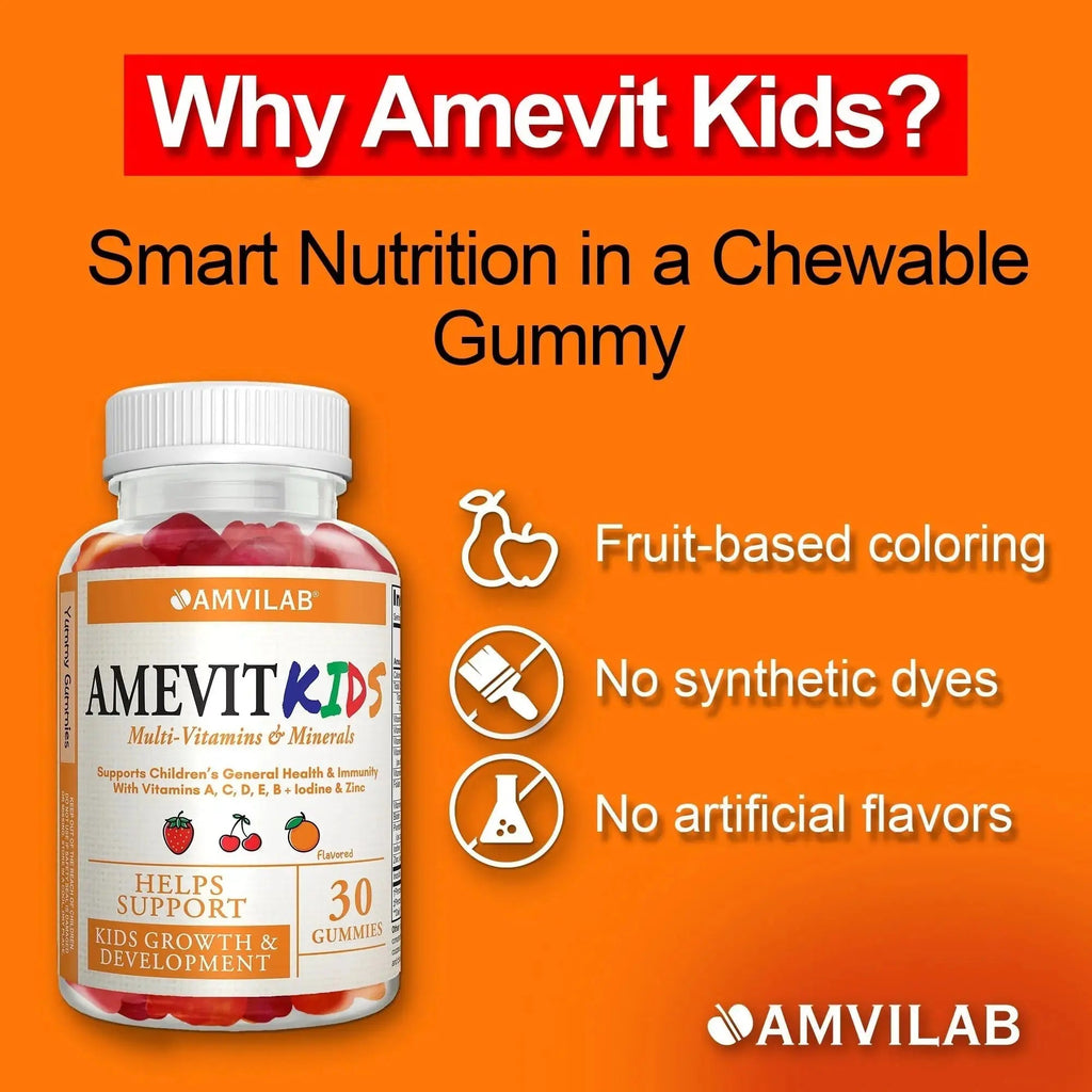 AMVILAB Amevit Kids Gummy Multivitamin – Complete Daily Vitamins for Children – with Essential Nutrients for Growth & Immunity AMVILAB Au supplements