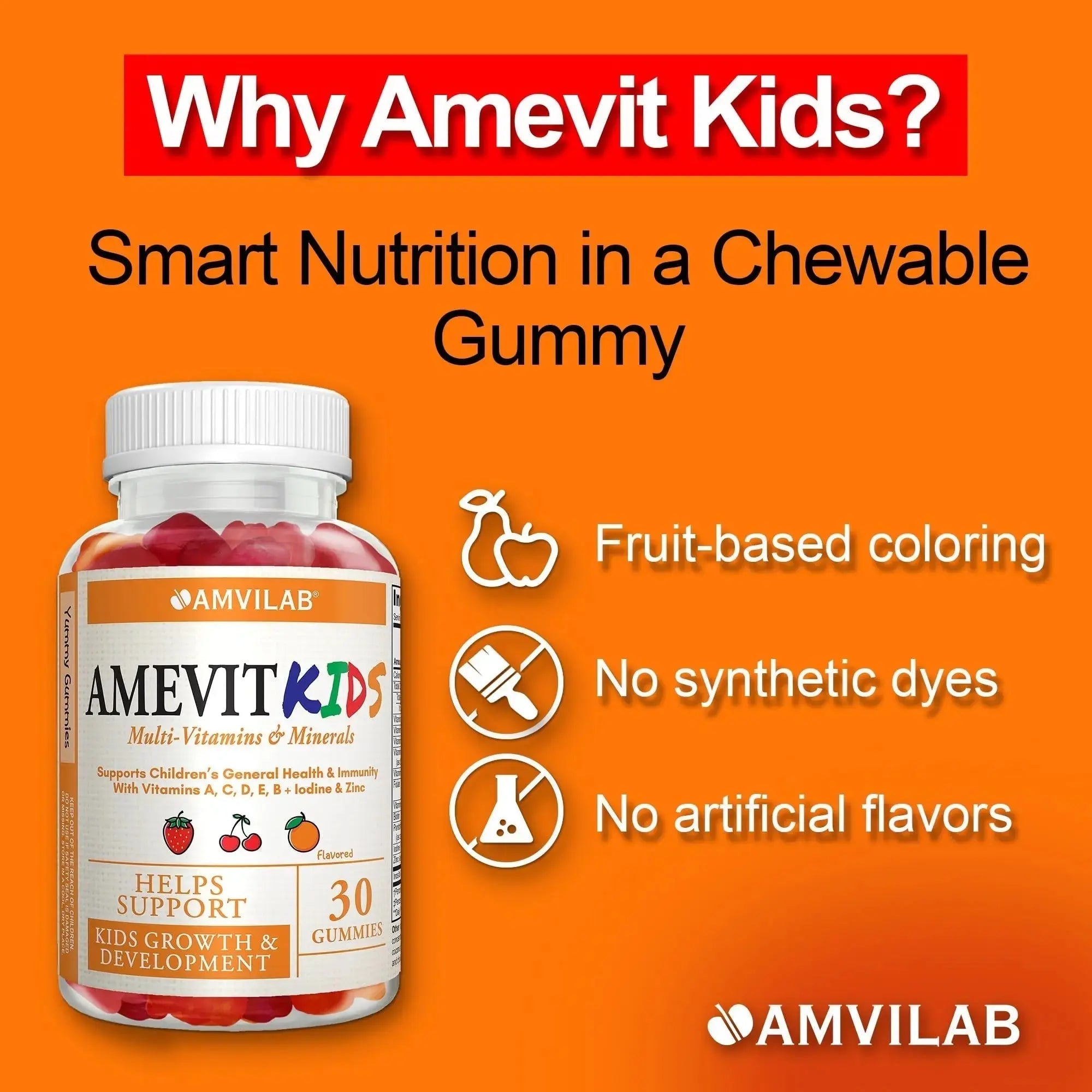 AMVILAB Amevit Kids Gummy Multivitamin – Complete Daily Vitamins for Children – with Essential Nutrients for Growth & Immunity AMVILAB Au supplements