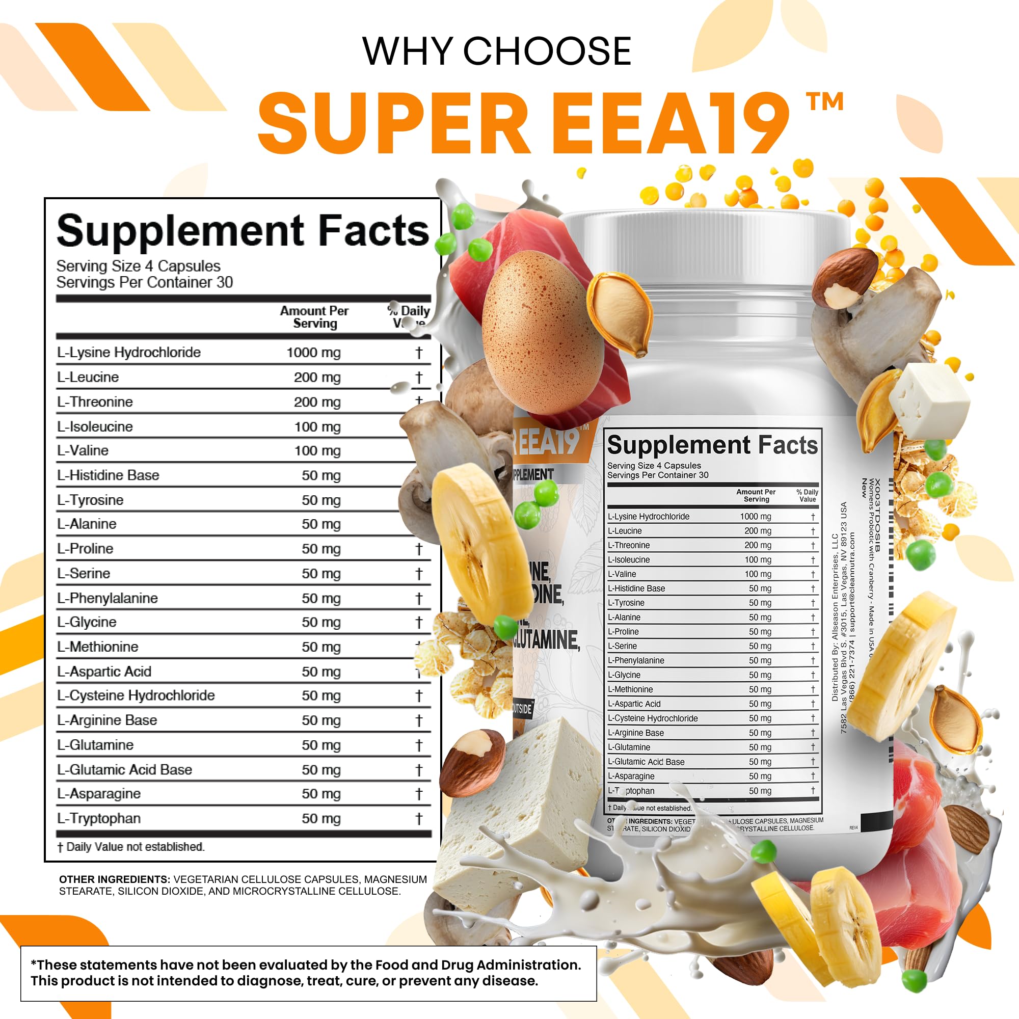 Clean Nutraceuticals Amino Acids Supplement L-Lysine, L-Threonine, L-Leucine, Isoleucine, Valine, L-Histidine, L-Tryptophan, L-Methionine, L-Arginine, L-Cysteine,