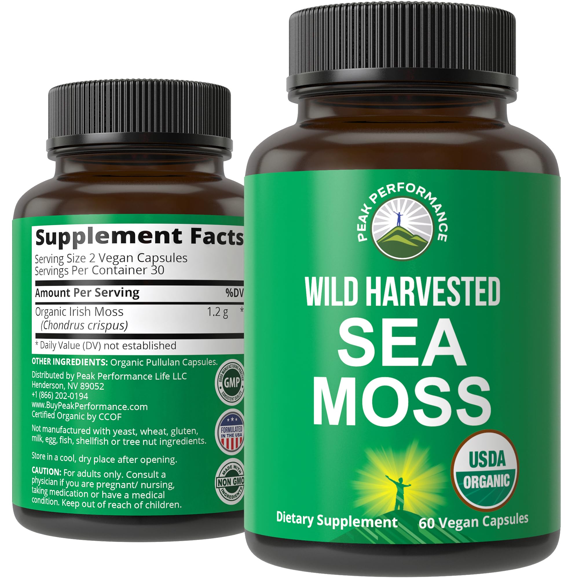 Organic Sea Moss Capsules. Wild Harvested Sea Moss Raw Organic Vegan Supplement from Red Algae Seaweed. 100% Whole Extract Raw Irish SeaMoss Superfood Pills. for Gut, Respiratory, Immune Support. Peak Performance Au supplements