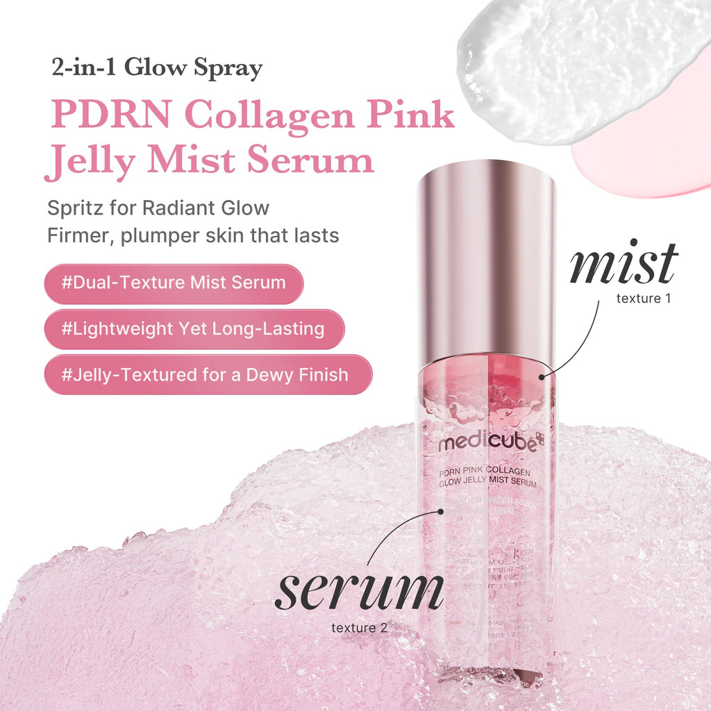 medicube Jelly Mist Serum with Pink PDRN Collagen | Dual-Texture Glow Spray with Niacinamide, Glutathione, Ceramide, Hyaluronic Acid