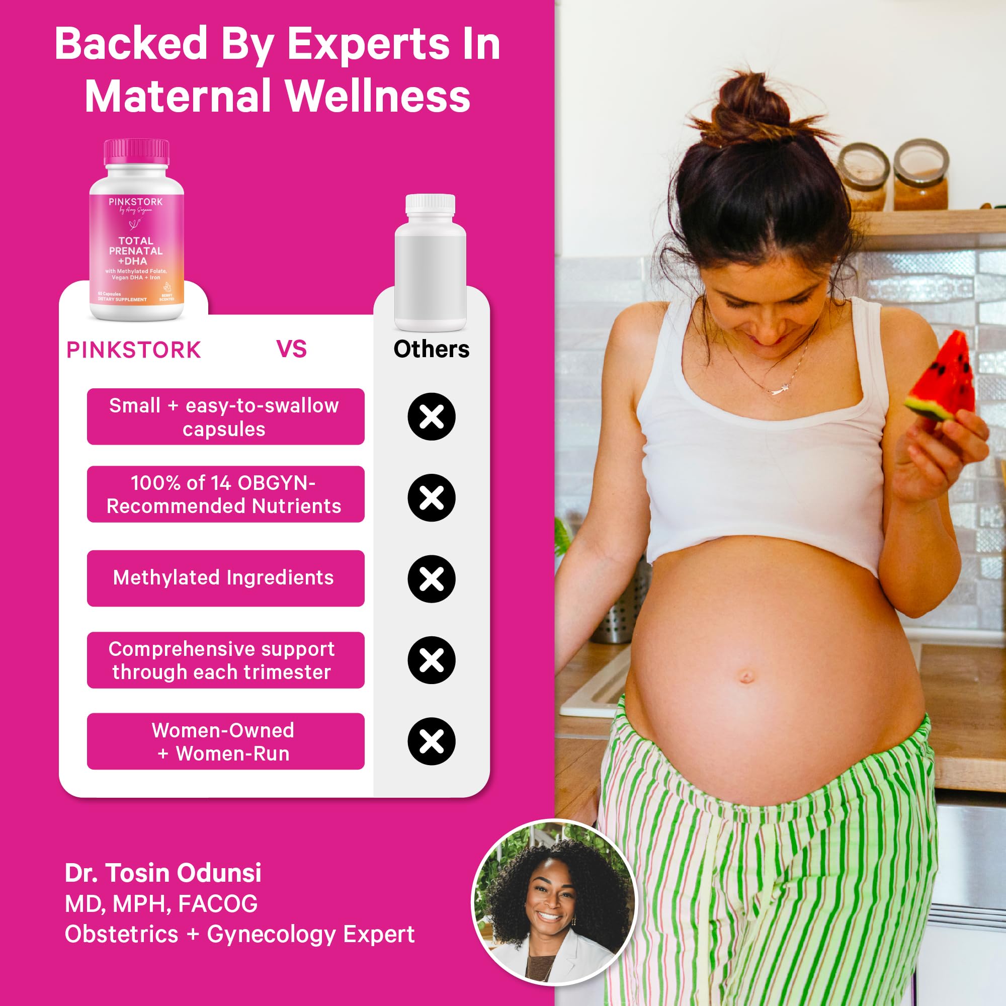 Pink Stork Total Prenatal Vitamins with DHA, Folate, Iron, Choline, and Vitamin B12 - Prenatals for Women to Support Fetal Development, Pregnancy Essentials