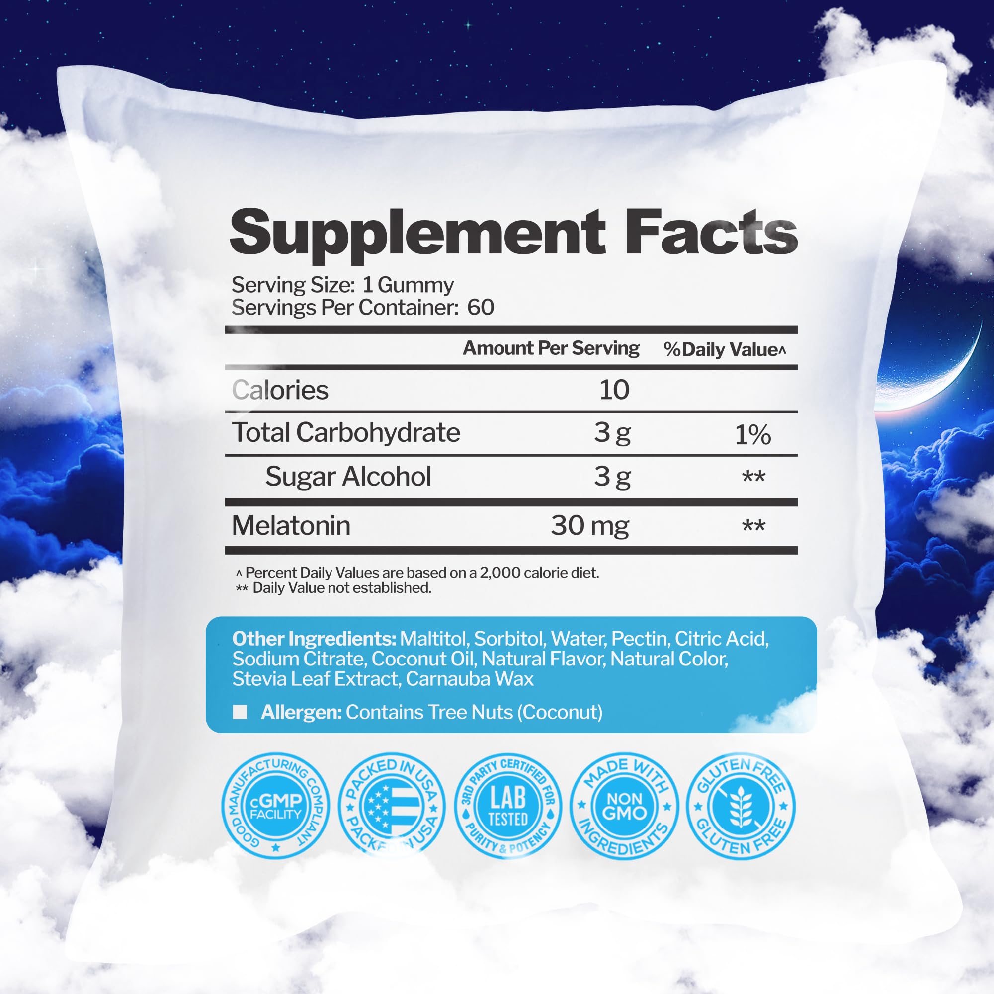 Melatonin 30mg Gummies for Adults (60 Servings) - Maximum Strength Sleep Support with 30mg of Melatonin Per Gummy - Gluten-Free, Sugar-Free, Non-GMO, 100% Vegetarian,