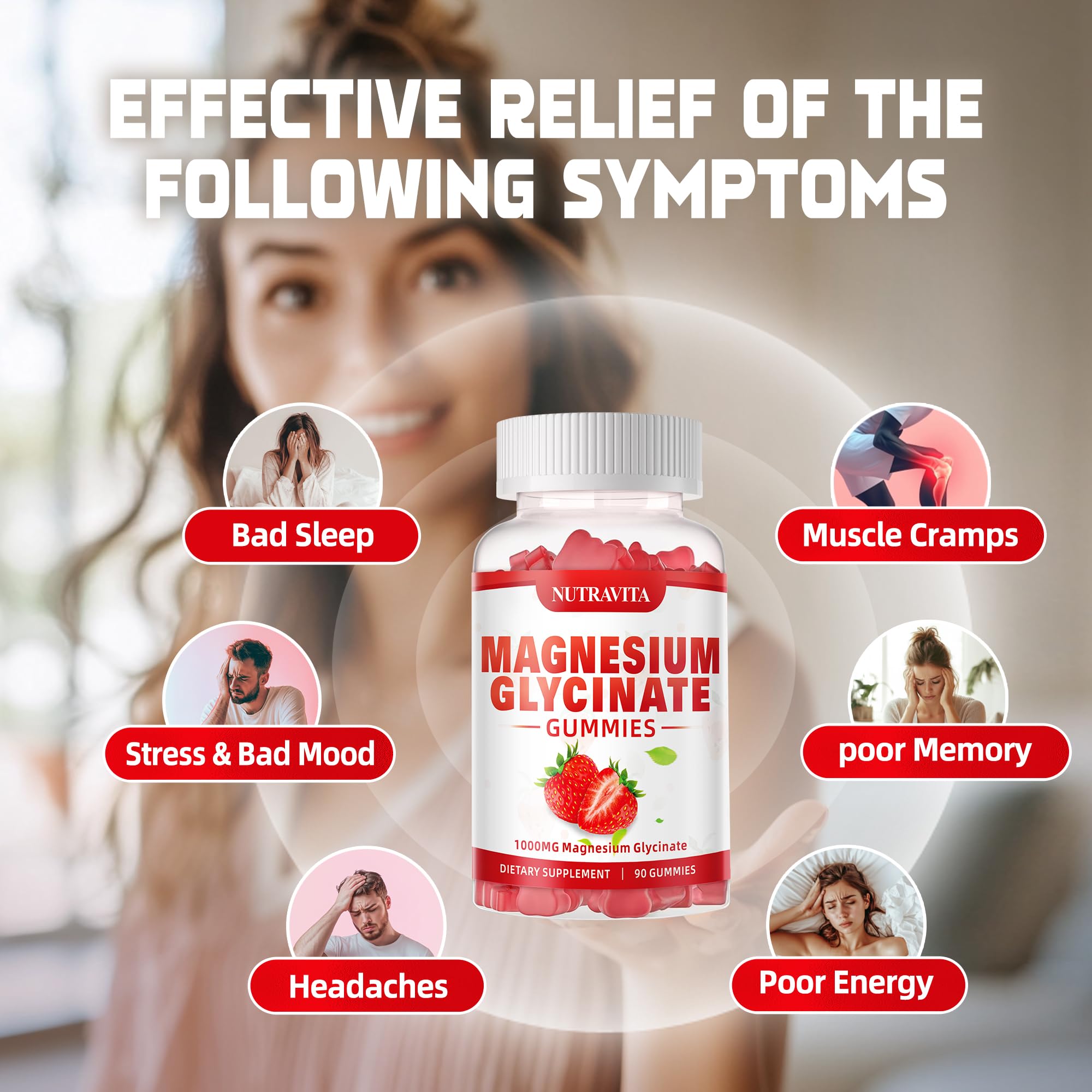Magnesium Glycinate Gummies 1000mg with Magnesium L-Threonate,Chelated Magnesium Potassium Complex Supplement with VitD, B6, CoQ10, Calcium,Supports for Memory