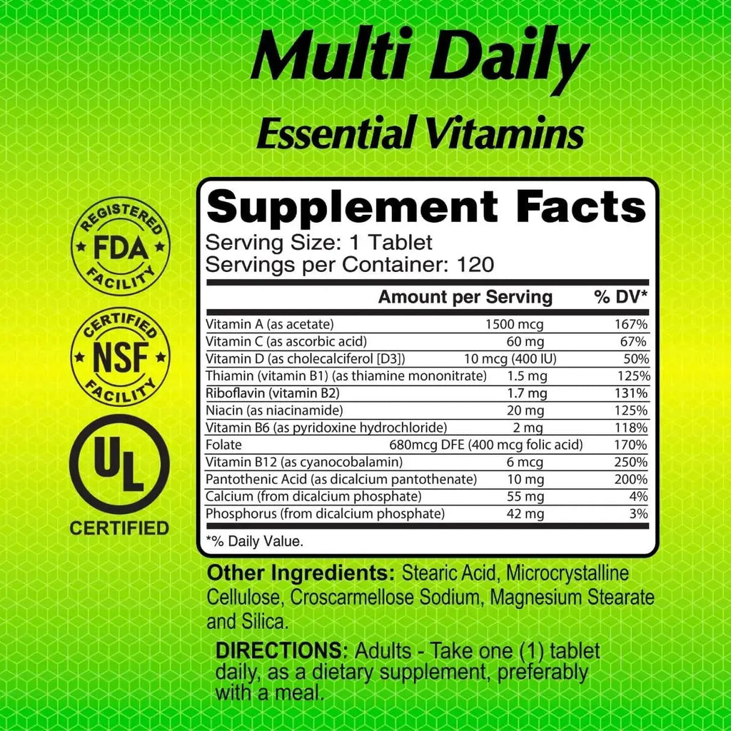 ALFA VITAMINS Multi Daily Vitamins Essential Vitamins to Support The Immune System and Promote a Healthy Lifestyle - 120 Tablets ALFA VITAMINS Au supplements