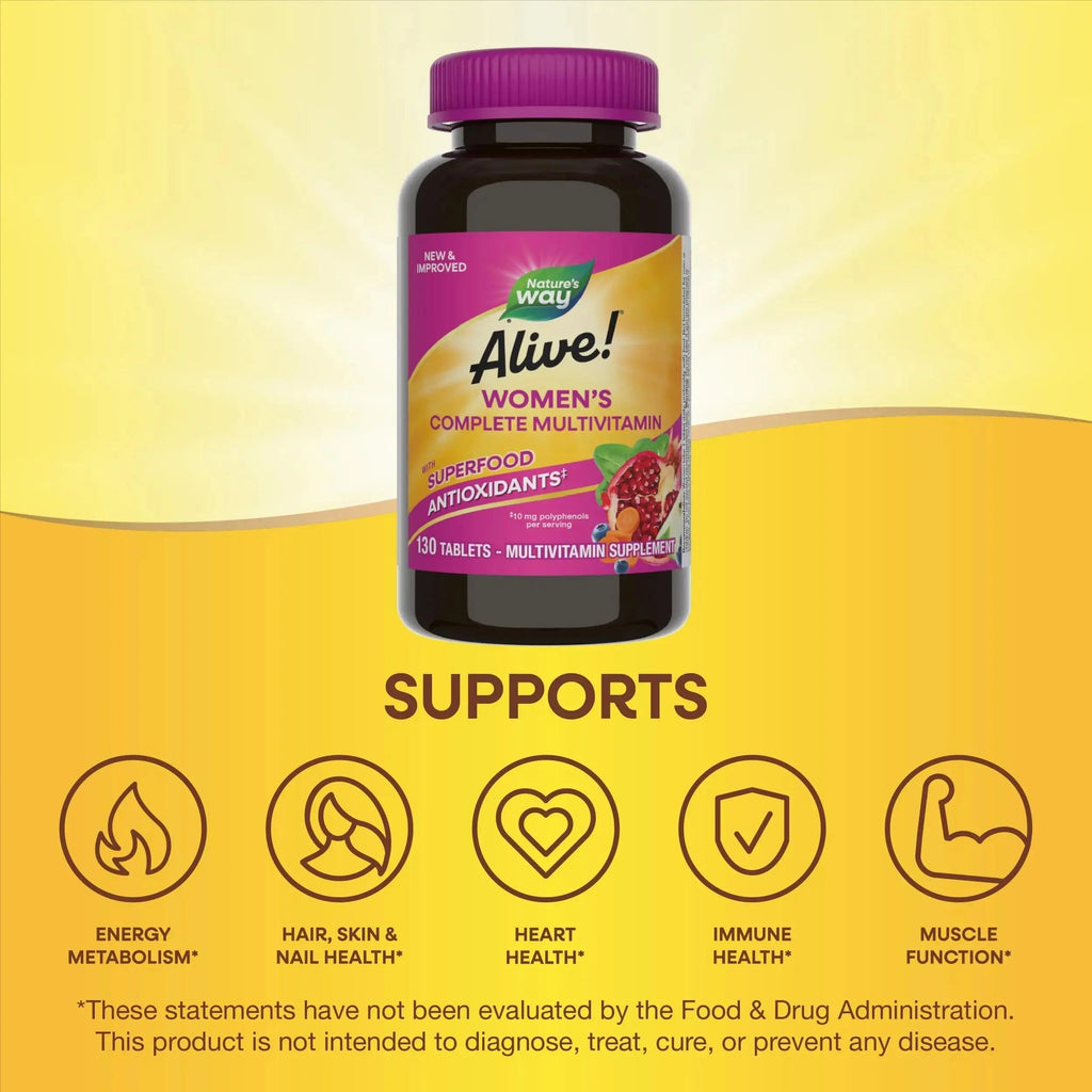 Nature's Way Alive! Daily Complete Multivitamin for Women, Supports Energy Metabolism, Hair, Skin & Nails*, B-Vitamins, Superfood Antioxidants Nature's Way Au supplements