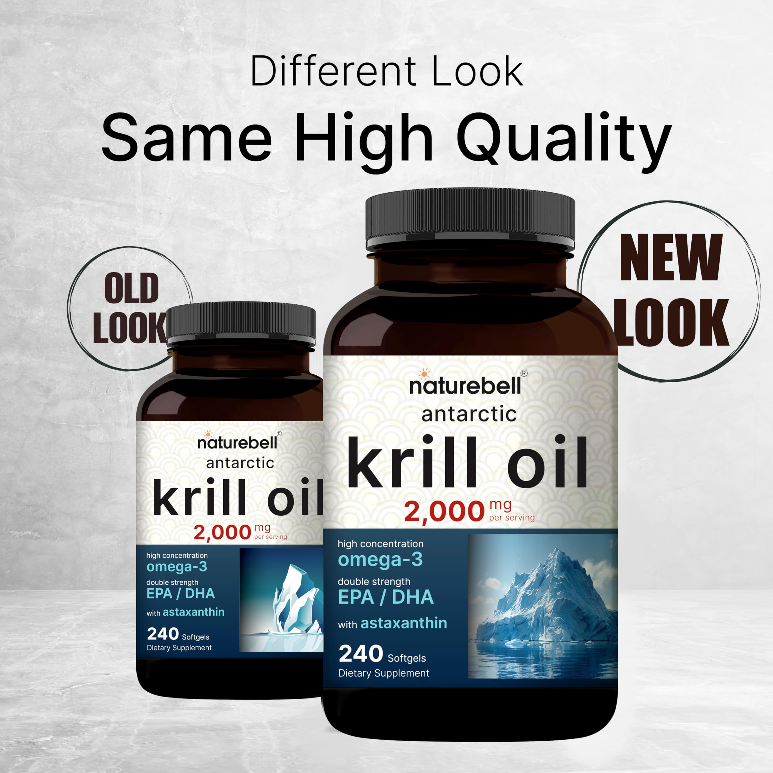 NatureBell Antarctic Krill Oil 2000mg Supplement, 240 Softgels, 3X Strength Natural Source of Omega-3s, EPA 240mg + DHA 160mg + Astaxanthin 800mcg