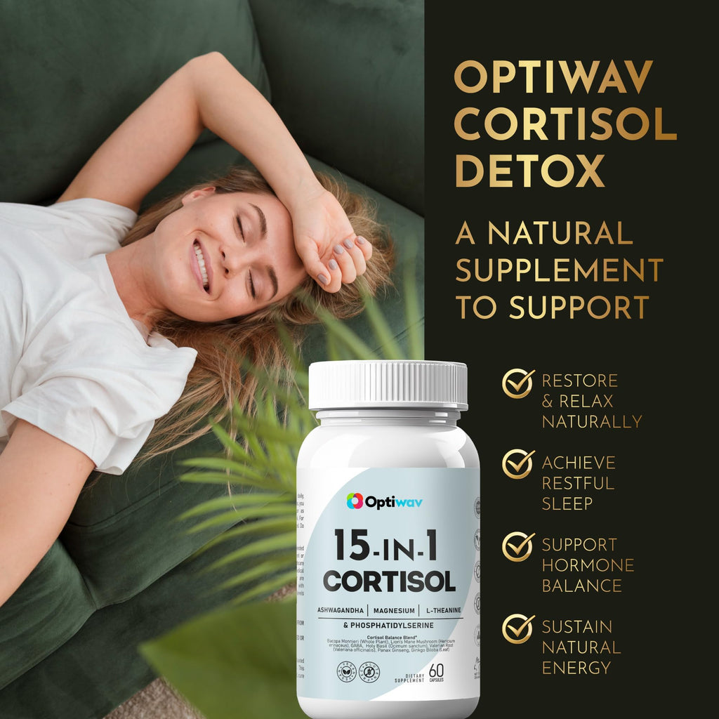 Optiwav Cortisol Detox Supplement for Women Men - Control & Lowering High Cortisol Level - Balance Calm Stress Relief Cleanse Adrenal Health Support - Magnesium Ashwagandha Cortisol Blocker Reducer Optiwav Au supplements