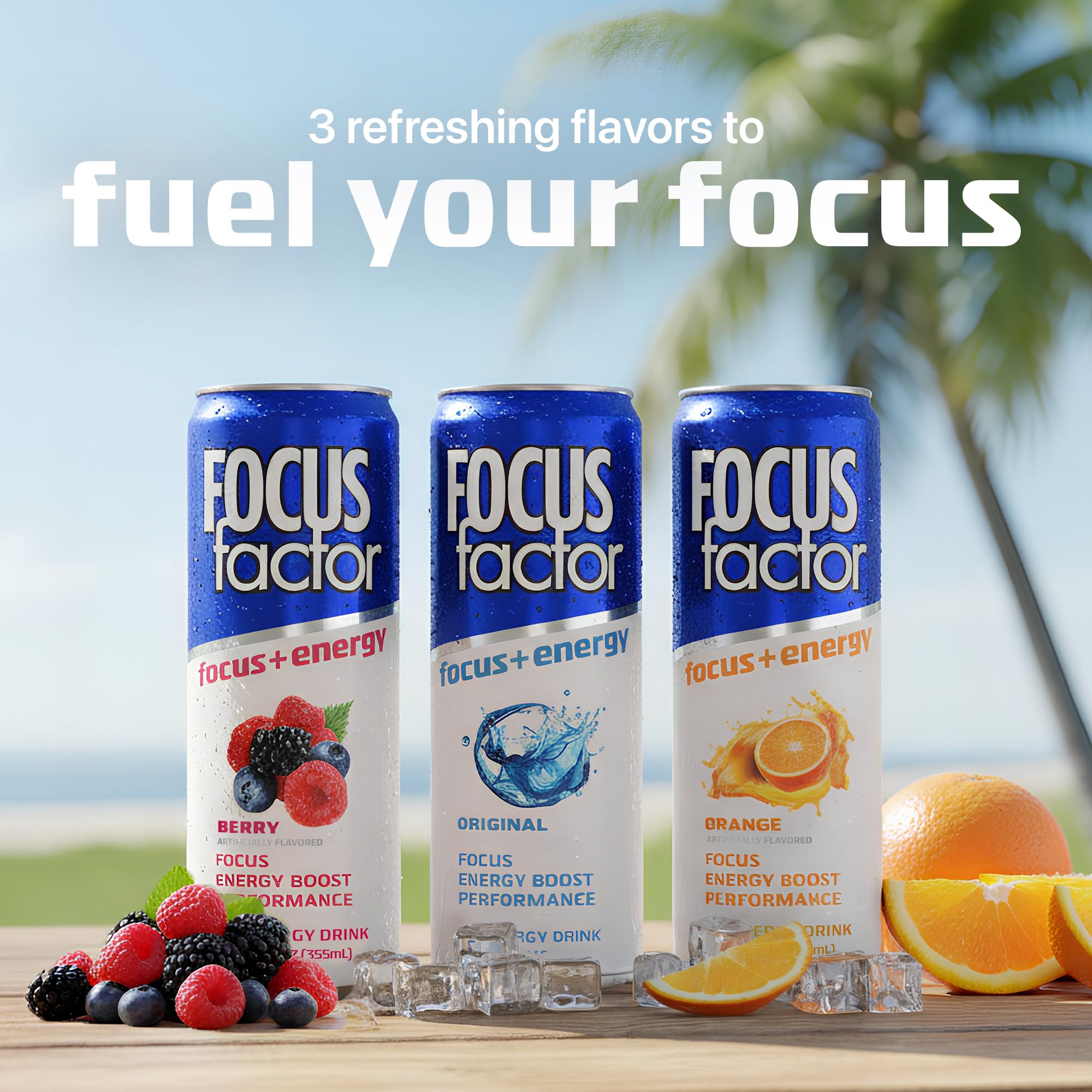 Focus Factor Energy Drink - 12 x 355ml Cans (Berry Flavour) - with Focus + Energy - Lightly Carbonated, Sugar Free, Low Calorie with Vitamin B6 & Vitamin B12 Focus Factor Au supplements