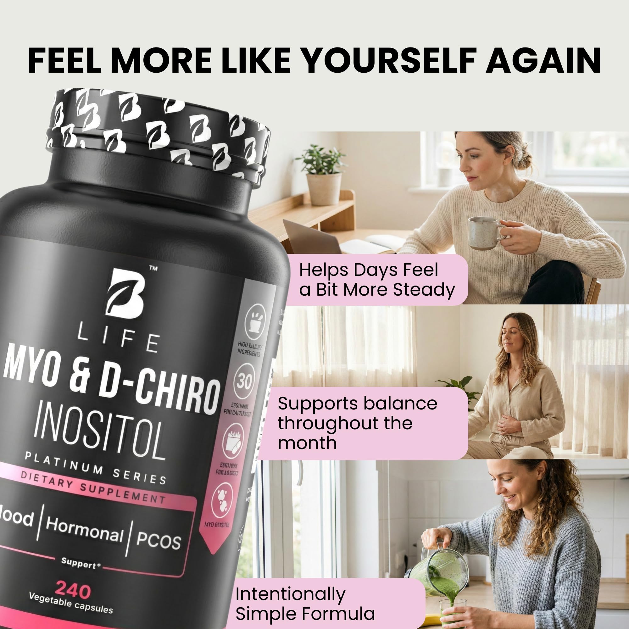 B Life Company Myo-Inositol & D-Chiro Inositol 40:1 for Women | I Inositol Supplement for Women | Hormone Balance, Fertility & Cycle | Vitamin B8, Insulin & Flo Ovarian Support | 240 Caps B Life Company Au supplements