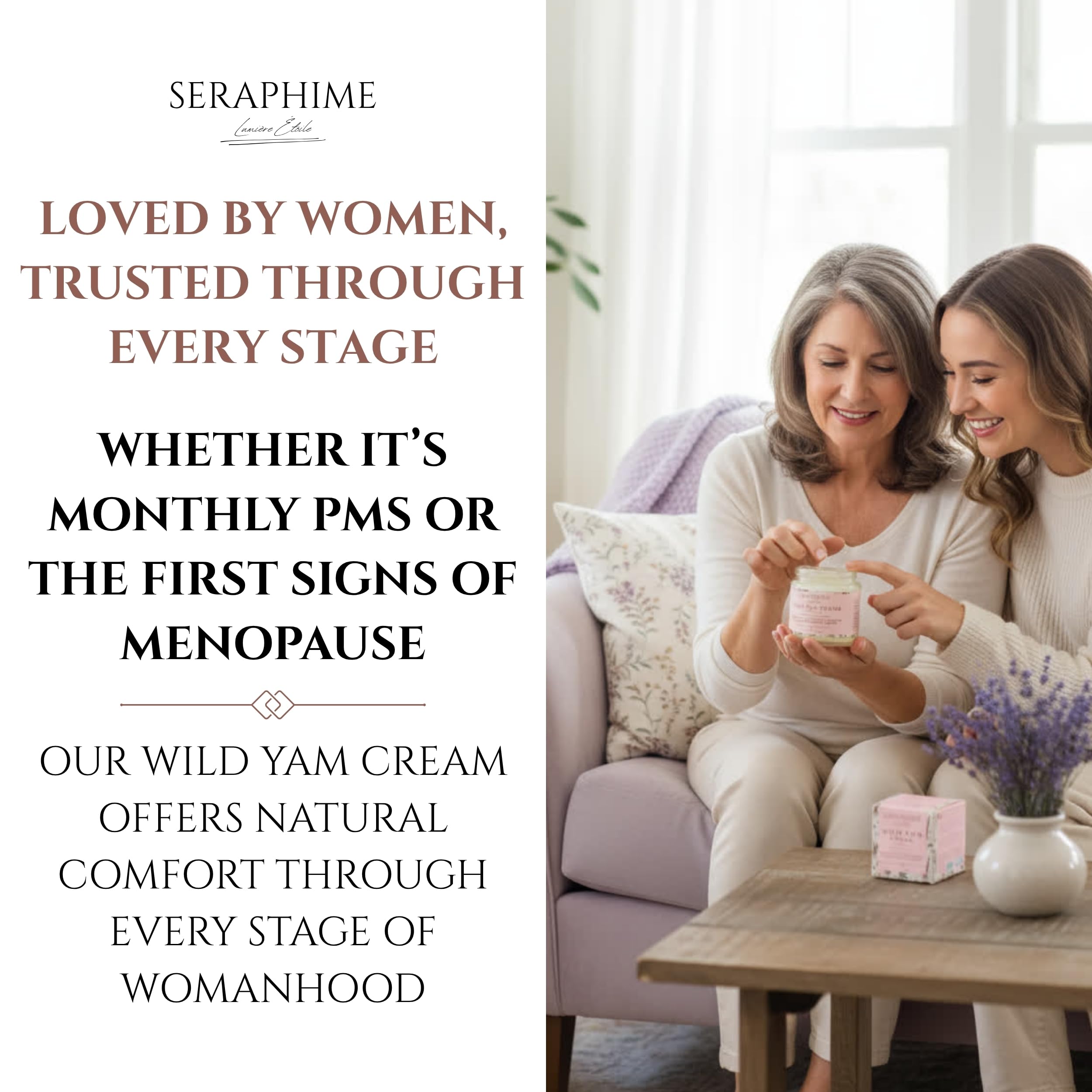 Seraphime Wild Yam Cream for Hormone Balance - Gift for Mom - Menopause and PMS Support for Women - Wild Yam Balancing Cream - Hot Flashes, Night Sweats, Mood Swings, Low Energy - Lavender 4oz Seraphime Au supplements